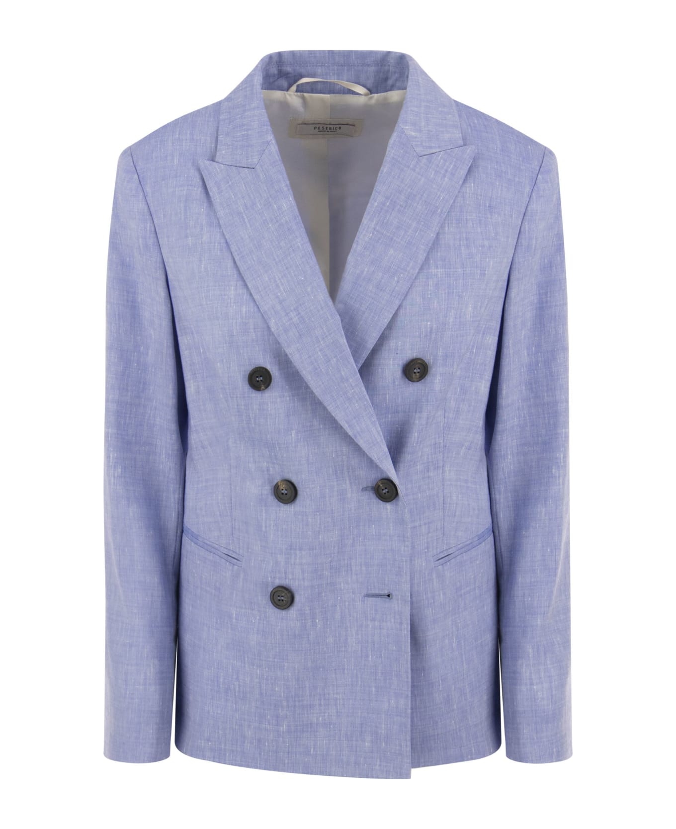 Peserico Wool And Linen Canvas Double-breasted Blazer - Light Blue