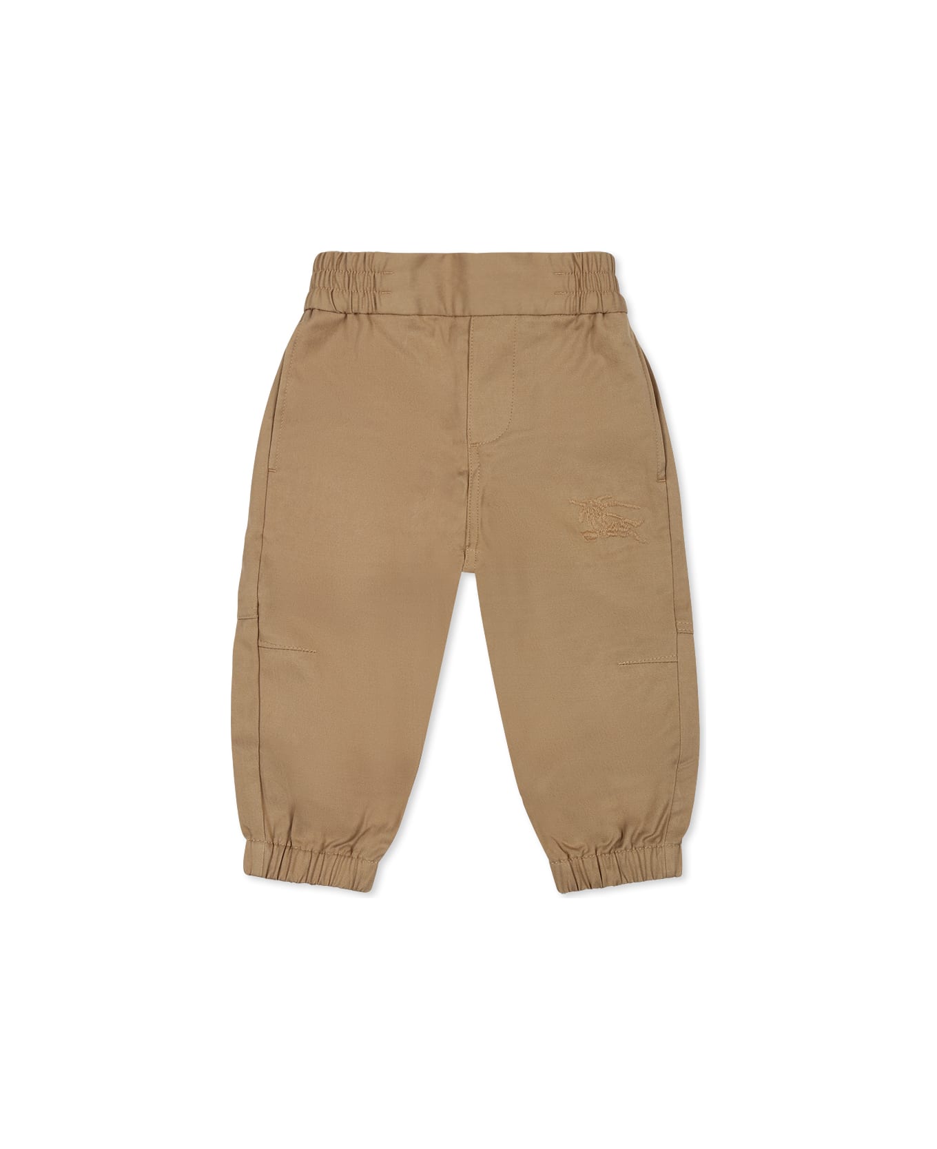 Burberry Beige Trousers For Baby Boy With Equestrian Knight Logo - Beige
