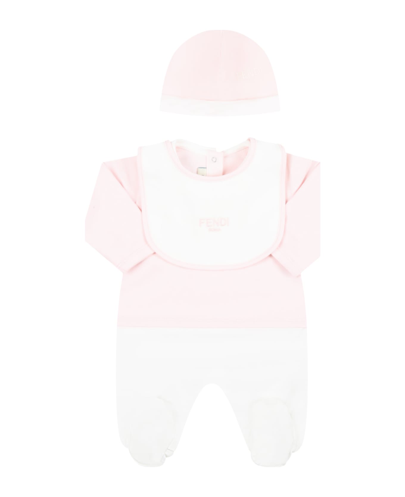 Fendi Multicolor Set For Baby Girl With White Logo - Pink ボディスーツ＆セットアップ