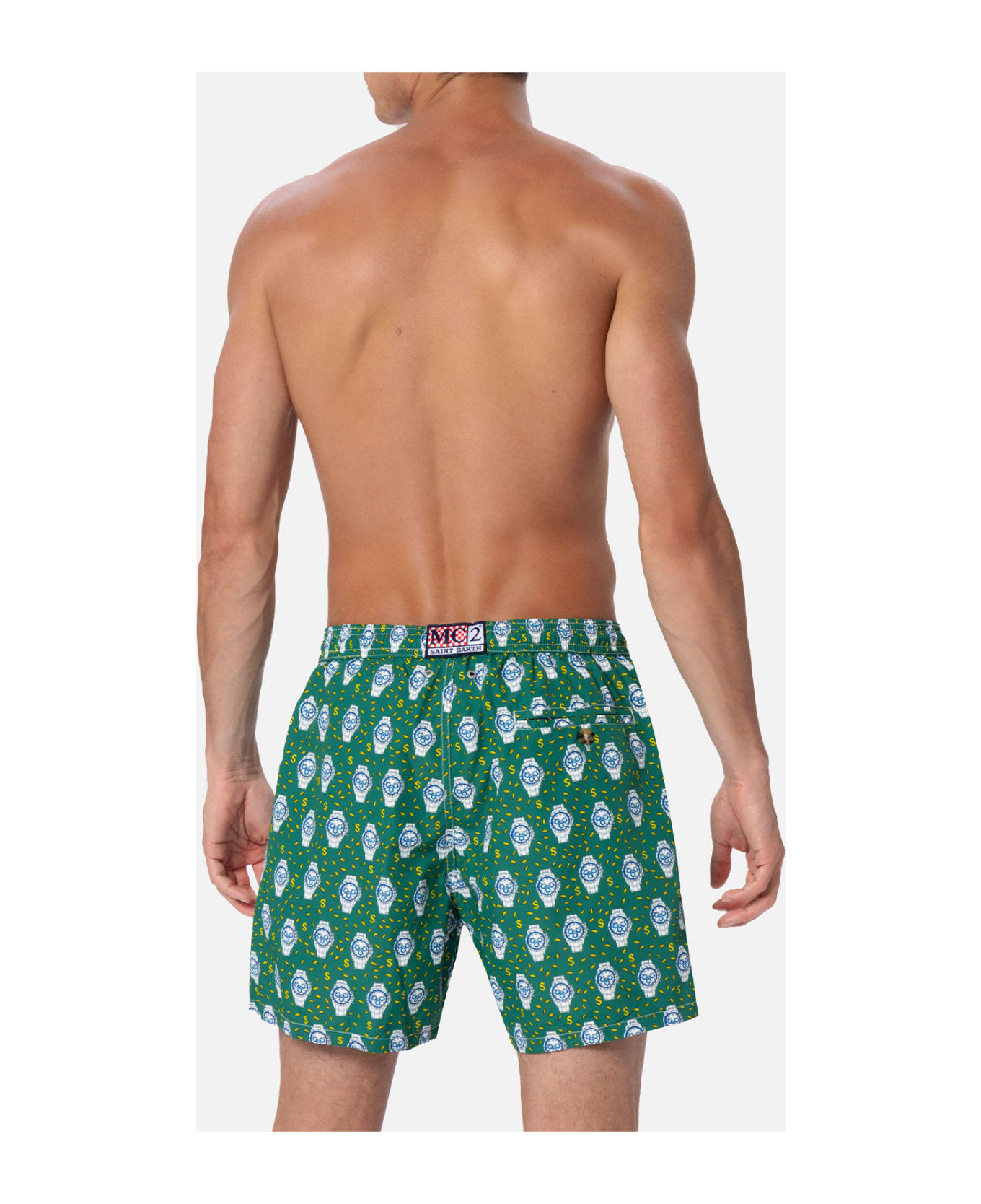 MC2 Saint Barth Man Lightweight Fabric Swim-shorts Lighting Micro Fantasy With Watches Print - unknown