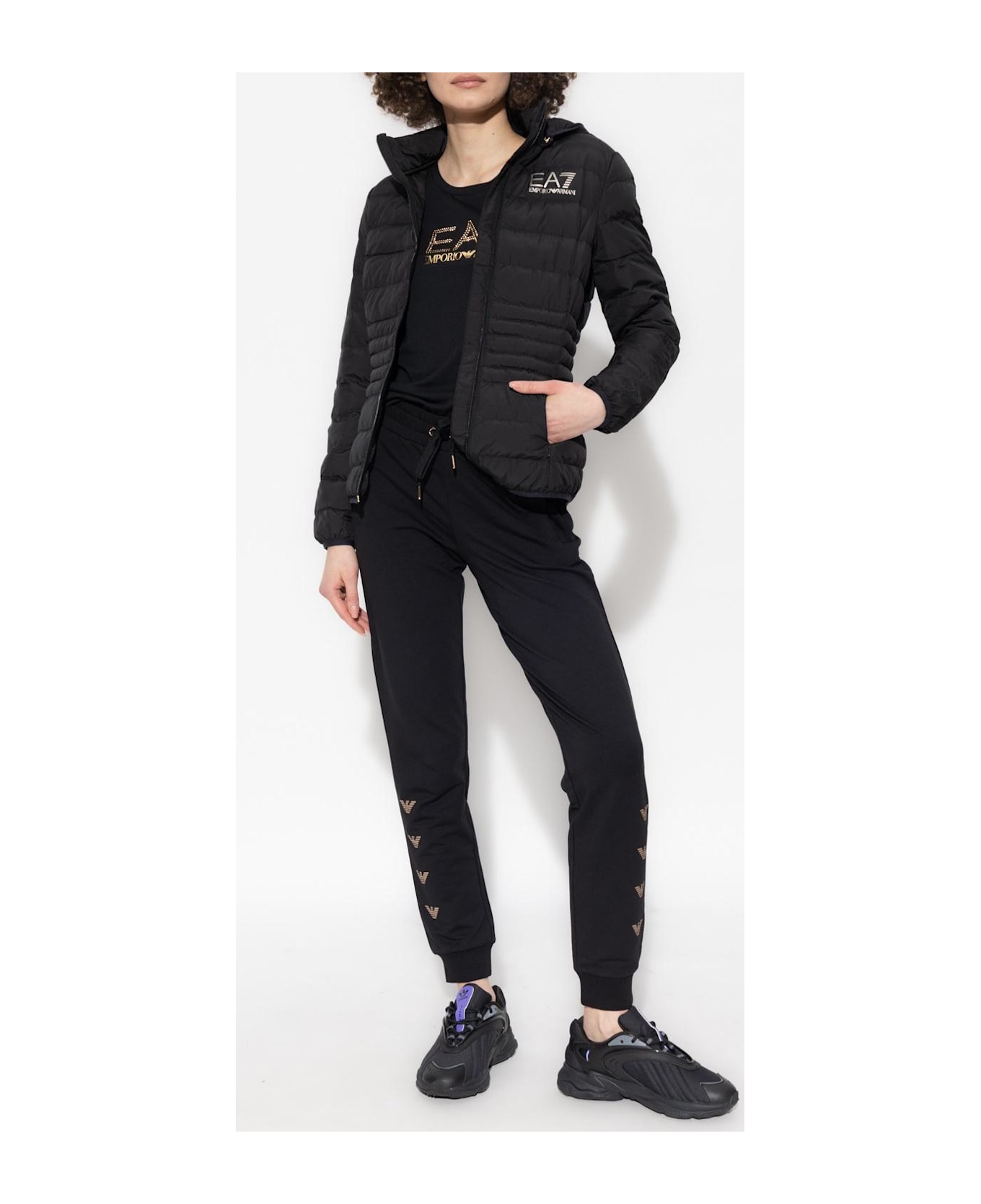 EA7 Emporio Armani Quilted Jacket With Logo - Black