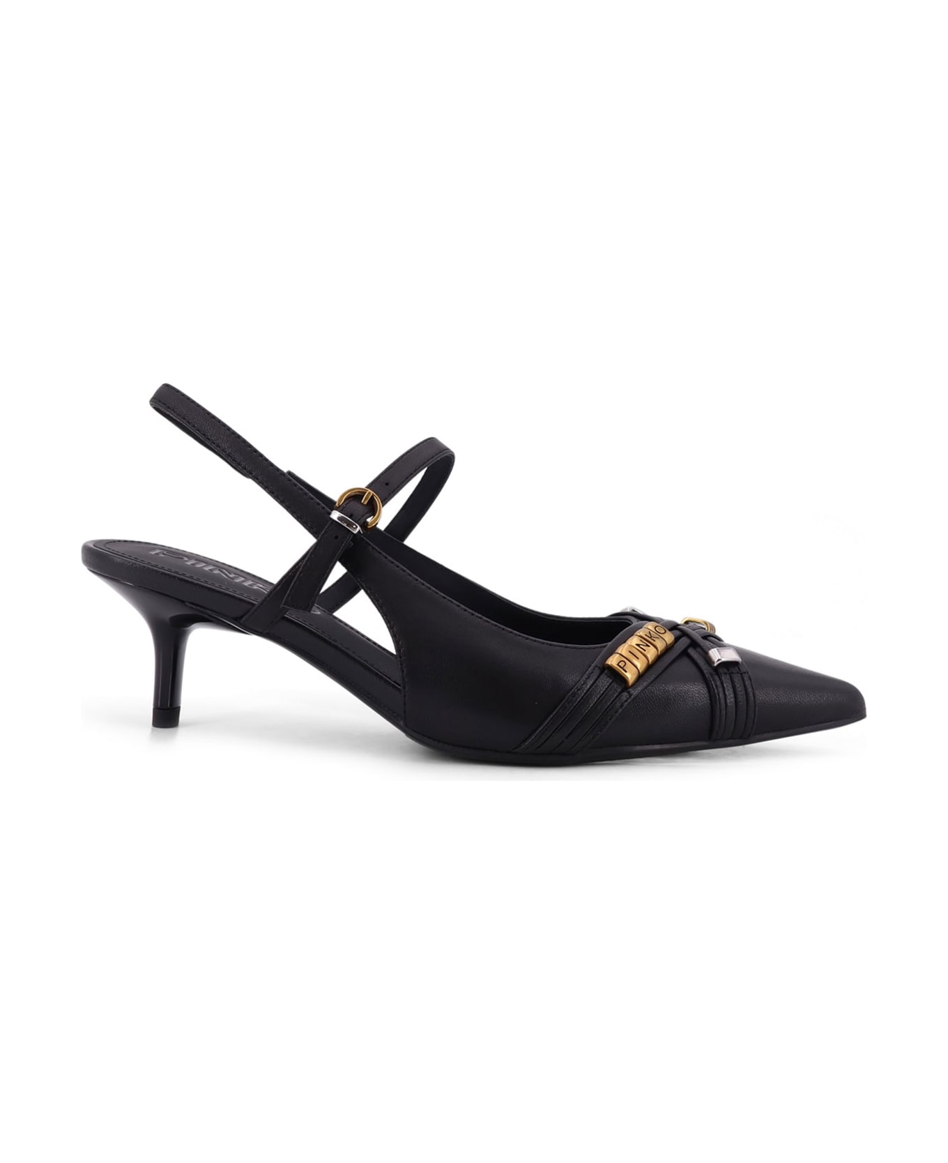 Pinko Gloria 18 Leather Pumps With Metal Lettering Detail - Black