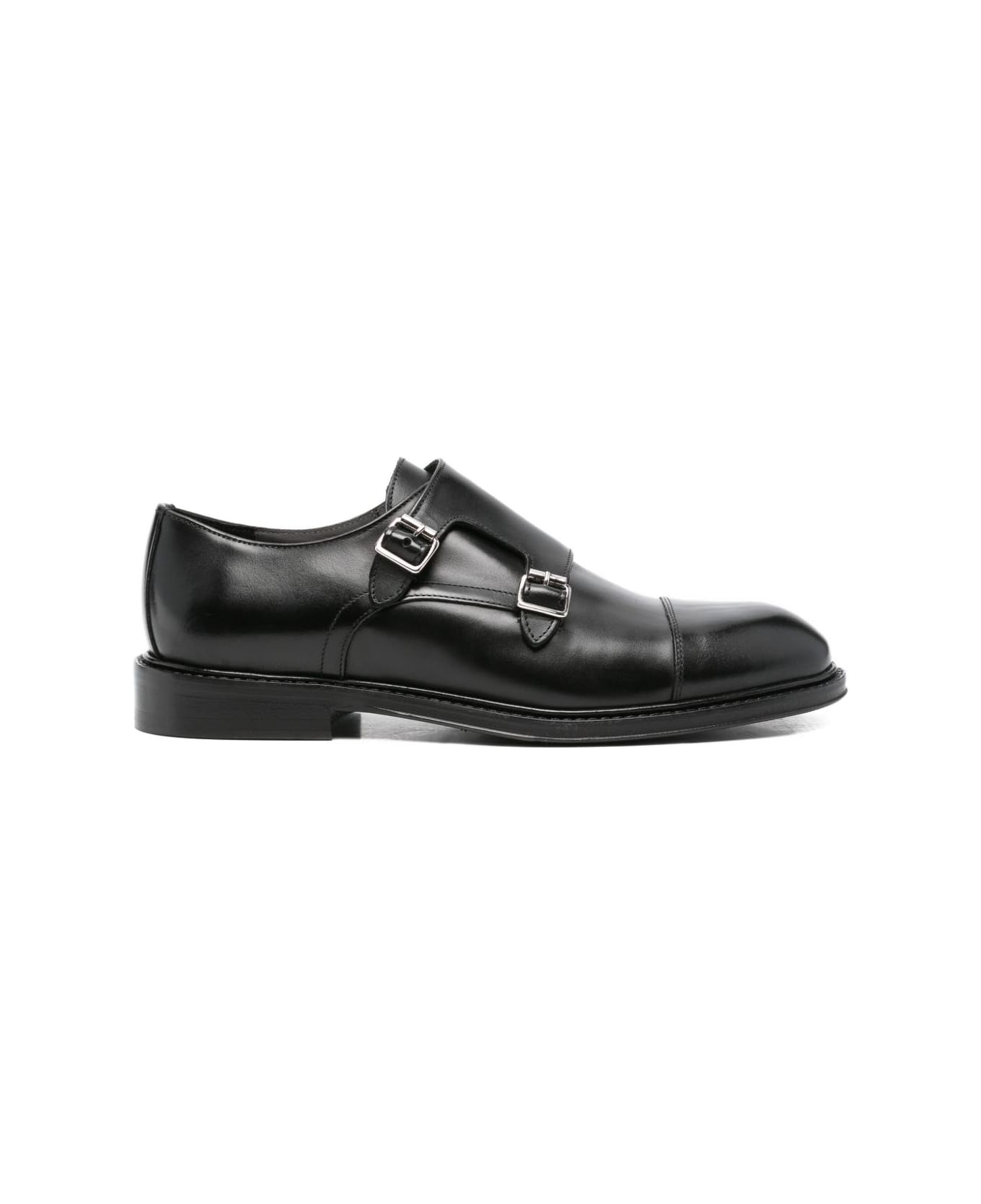 Corneliani Black Leather Double-buckle Shoe - Black