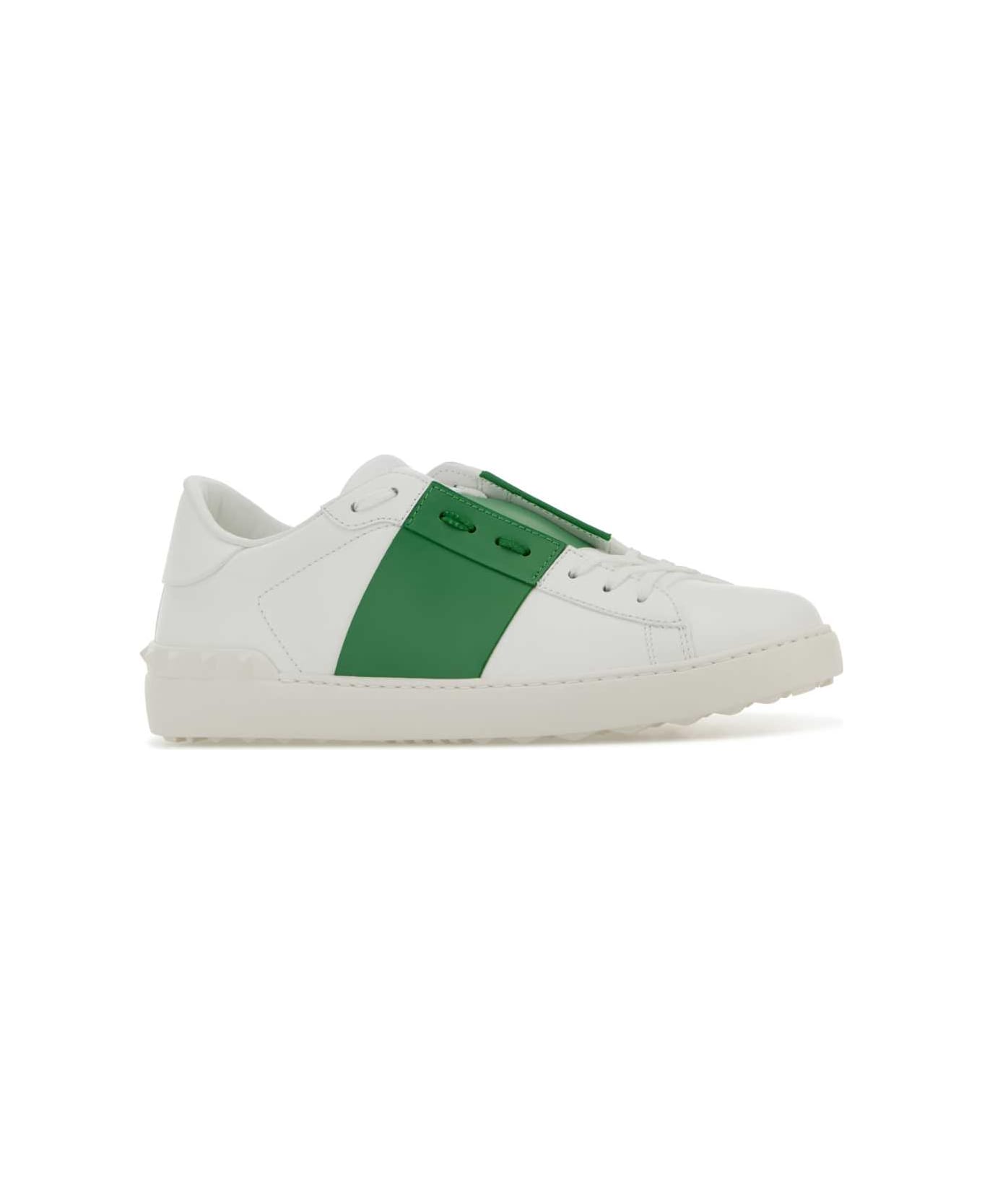 Valentino Garavani White Leather Open Sneakers With Green Band - BIANCOGREENBRIARBIANCO