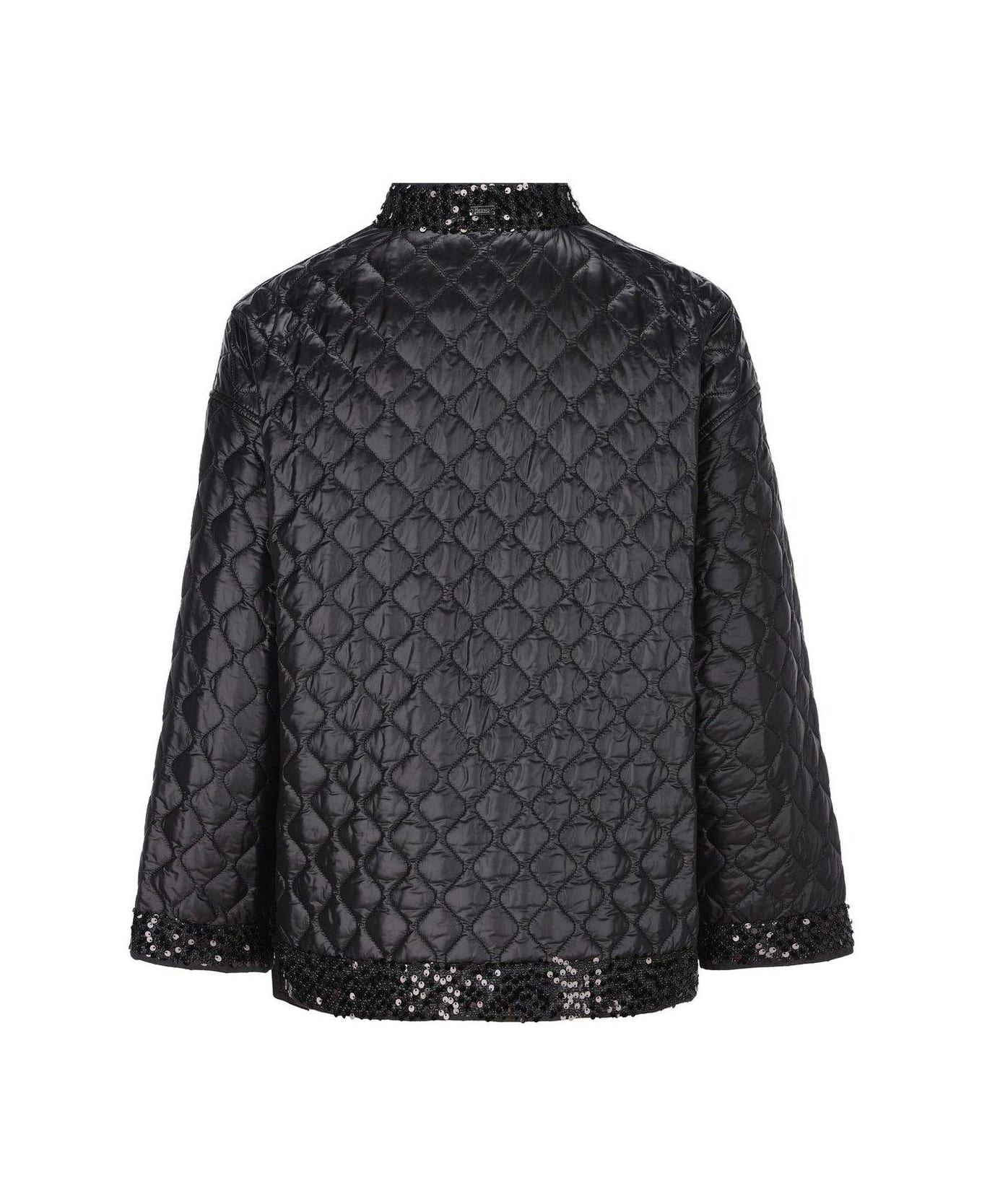 Herno Quilted Sequin Embellished Tied-waist Jacket - Nero