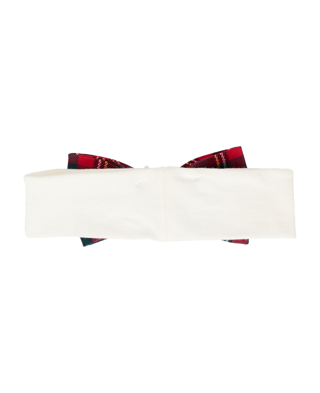 La stupenderia White Headband For Baby Girl With Red And Green Tartan Bow - White