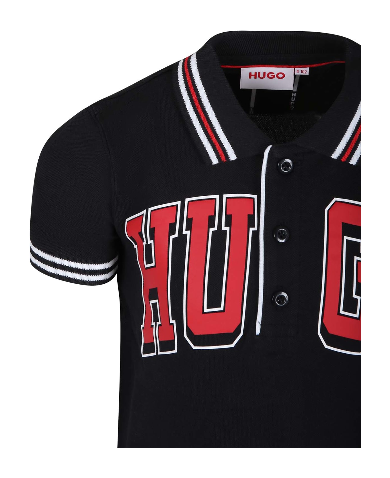 Hugo Boss Black Polo Shirt For Boy With Logo - Black Tシャツ＆ポロシャツ