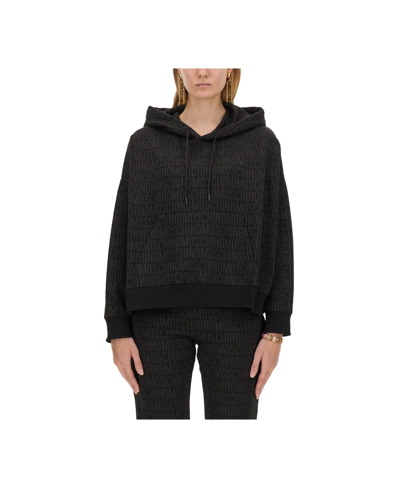 Moschino Sweatshirt With All Over Logo - BLACK