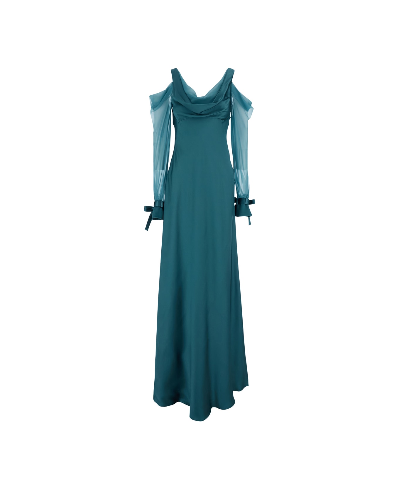 Alberta Ferretti Long Blue Dress With Draped Neckline In Satin Woman - BLUE
