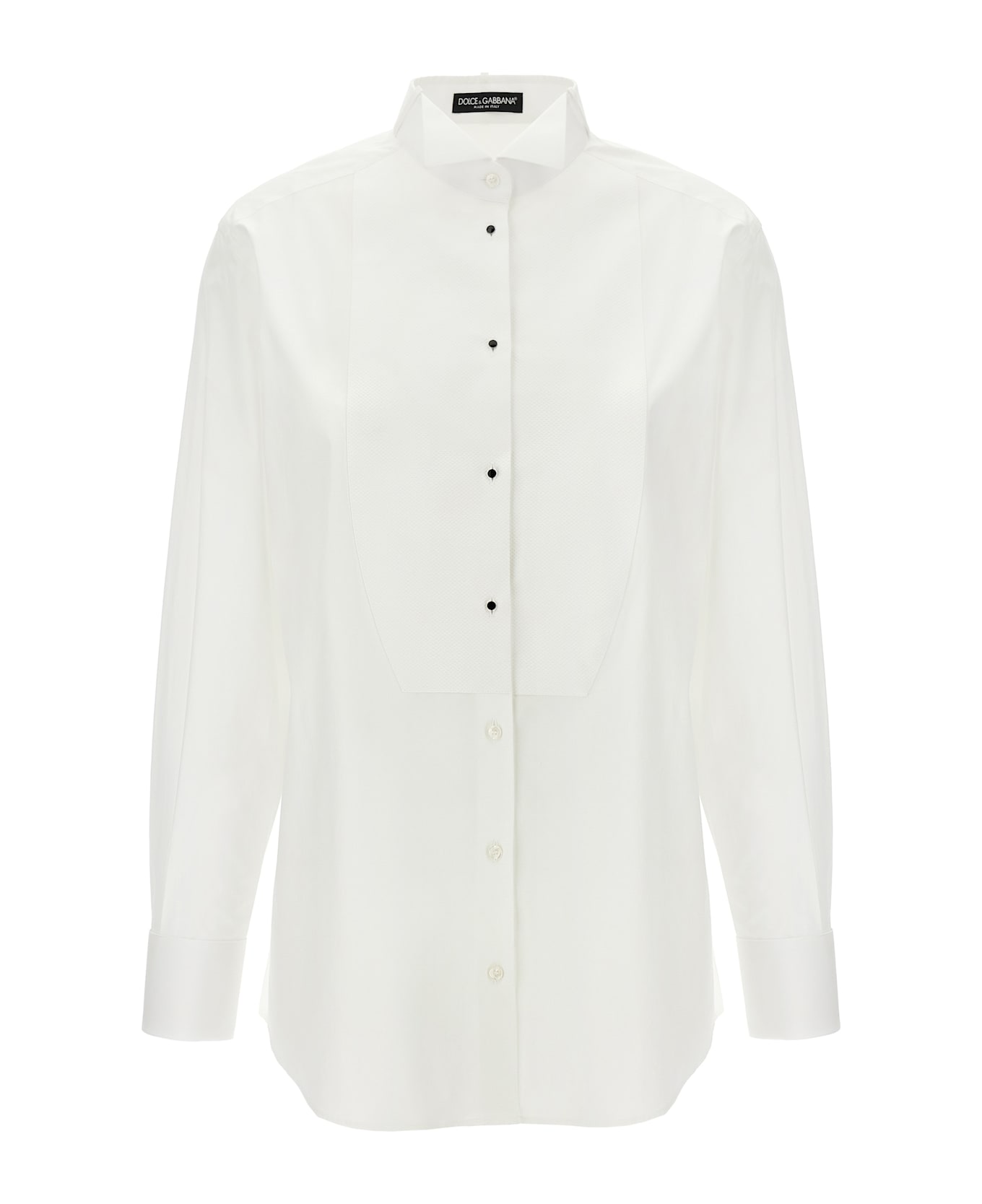 Dolce & Gabbana Piquet Plastron Shirt - White