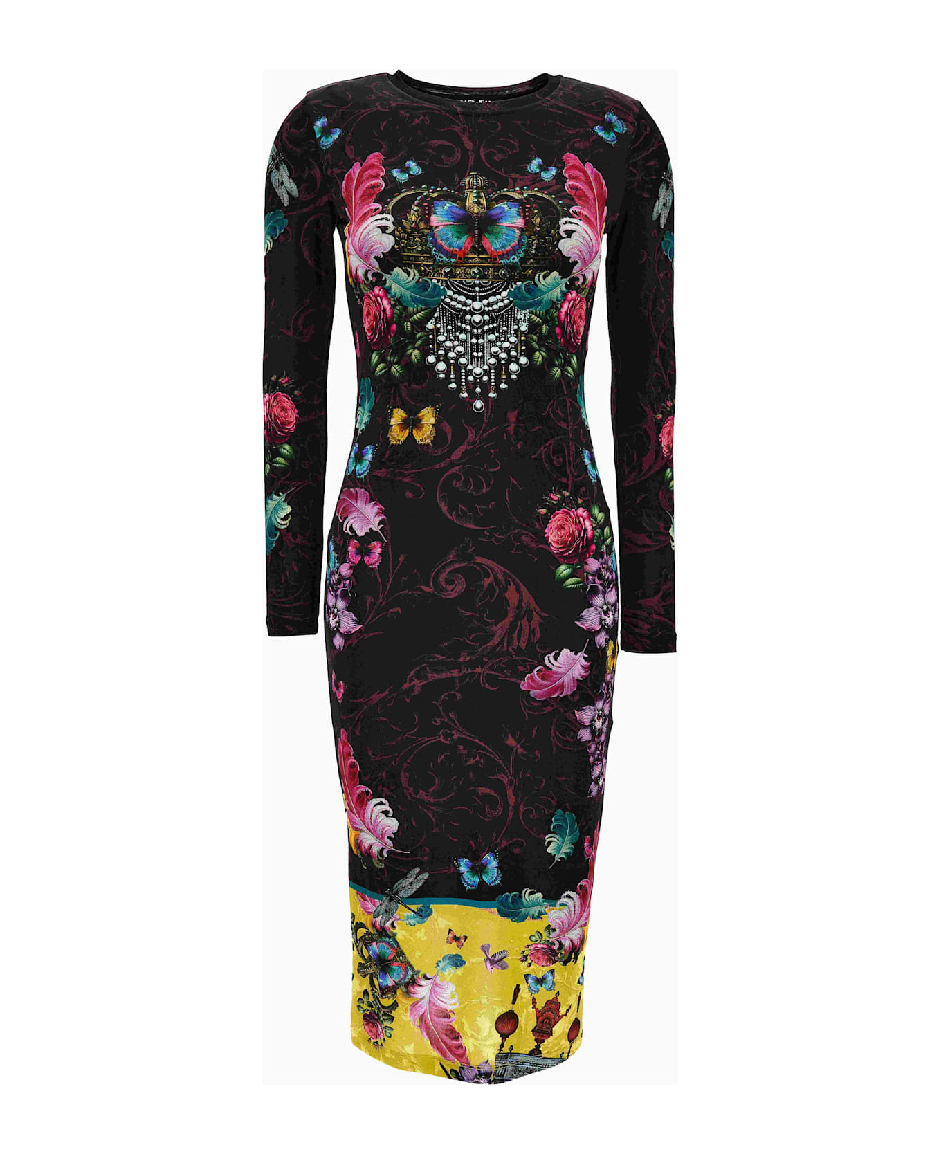 Versace Jeans Couture Multicolor Long Dress With Floral Print - Black