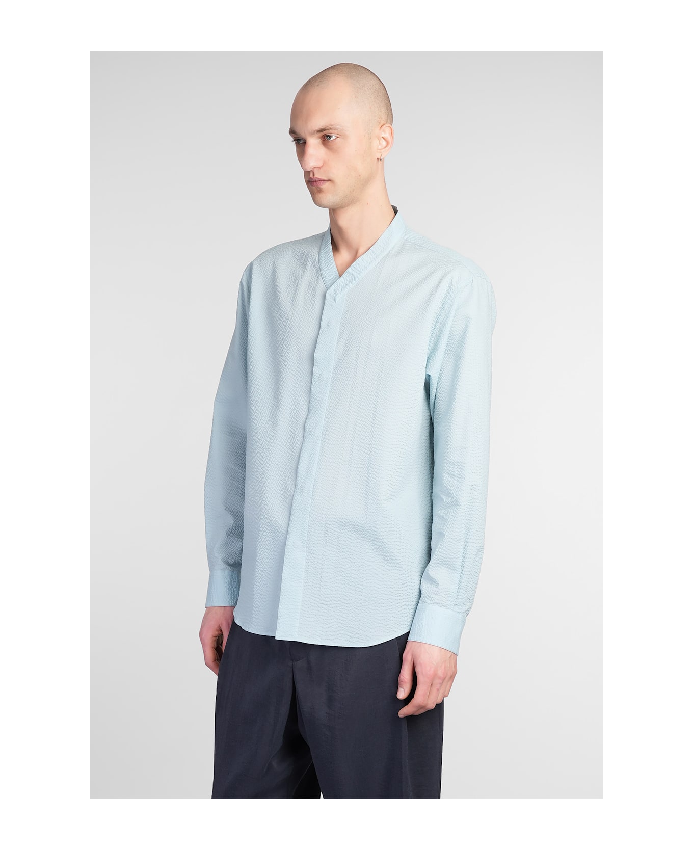 Giorgio Armani Shirt In Cyan Cotton - cyan