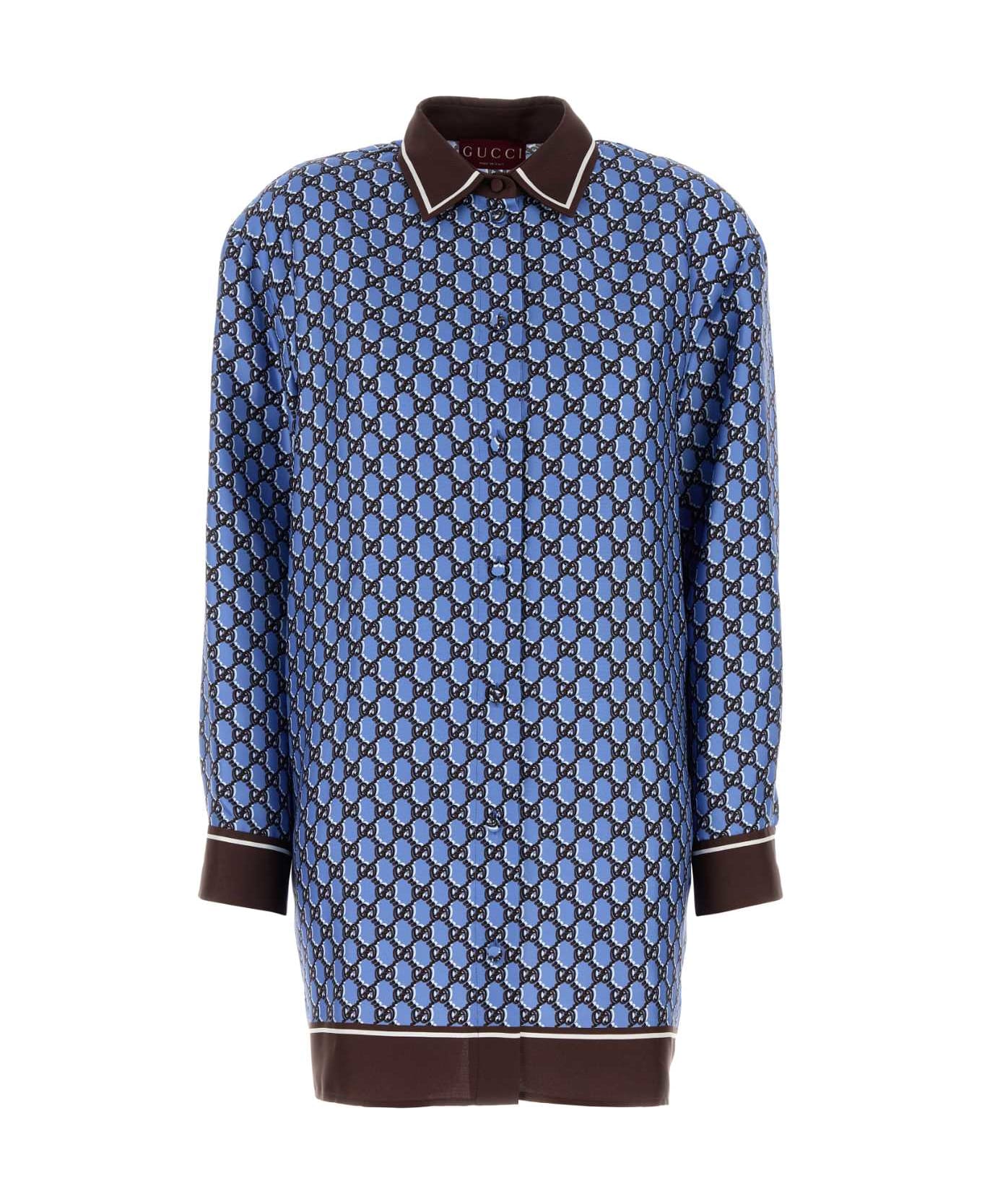 Gucci Printed Silk Shirt Dress - LILACWHITEMC