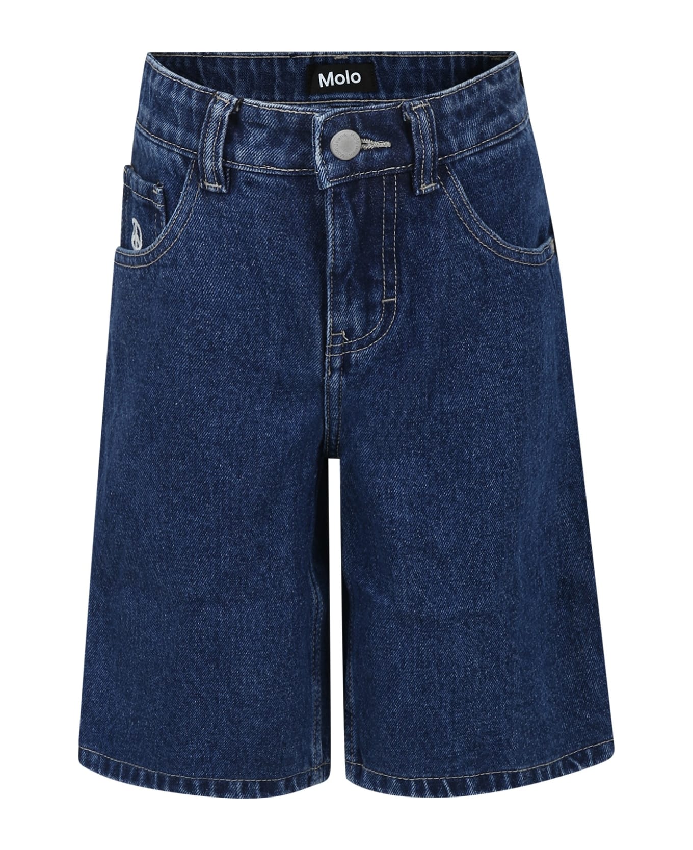 Molo Blue Shorts For Boy With Logo - Denim ボトムス