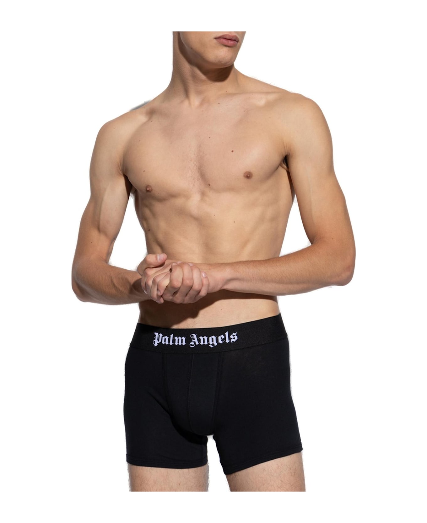 Palm Angels Logo Waist Two Pack Of Boxers - Nero