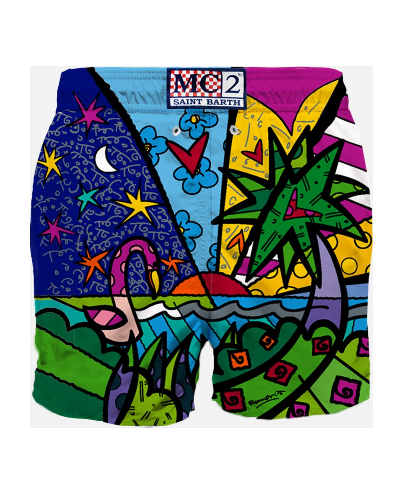 MC2 Saint Barth Man Swim Shorts With Multicolor Beach Print | ©britto Special Edition - SKY スイムトランクス