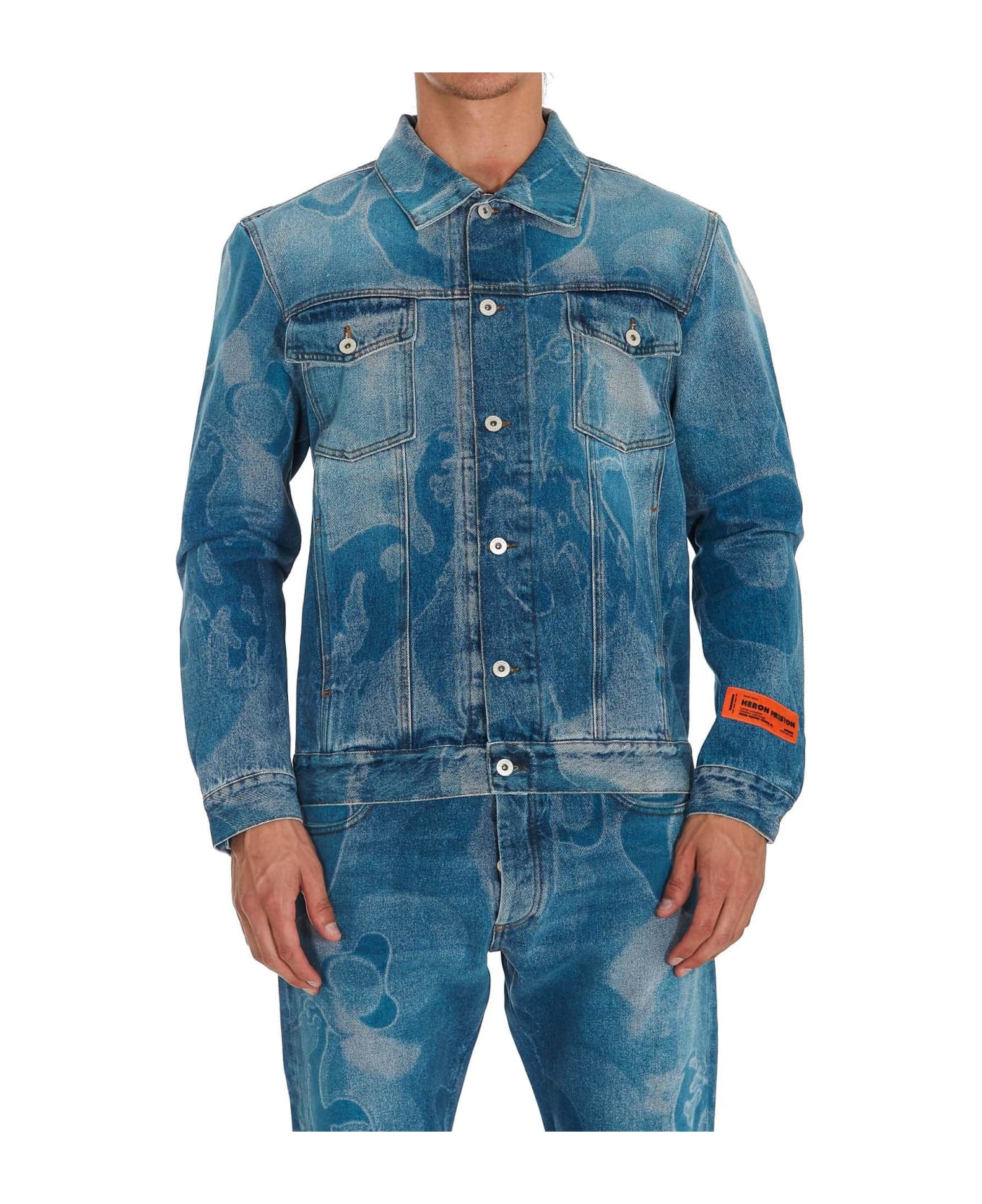 HERON PRESTON Camouflage Print Denim Jacket - DENIM BLUE