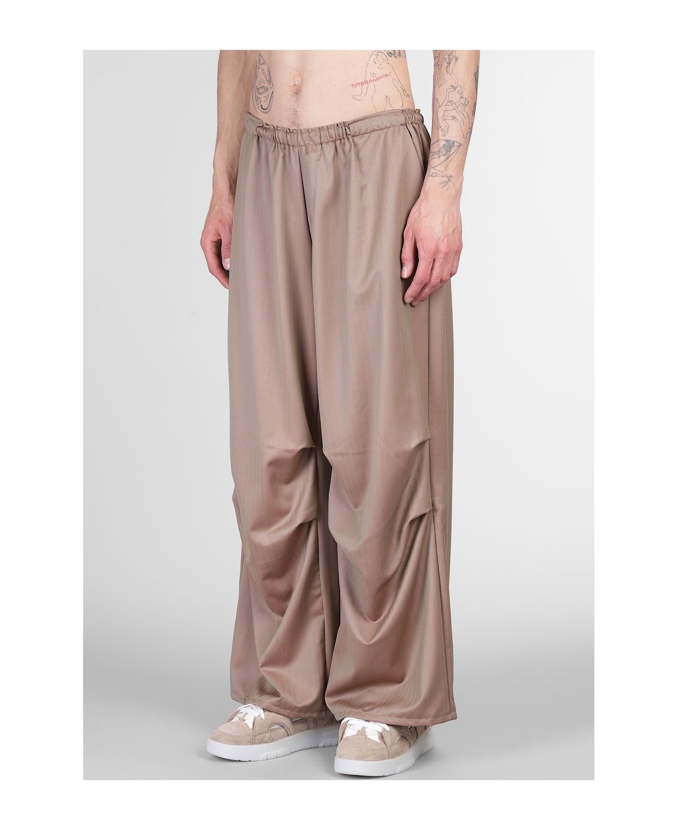 Paura Fan Pants In Taupe Wool - taupe ボトムス