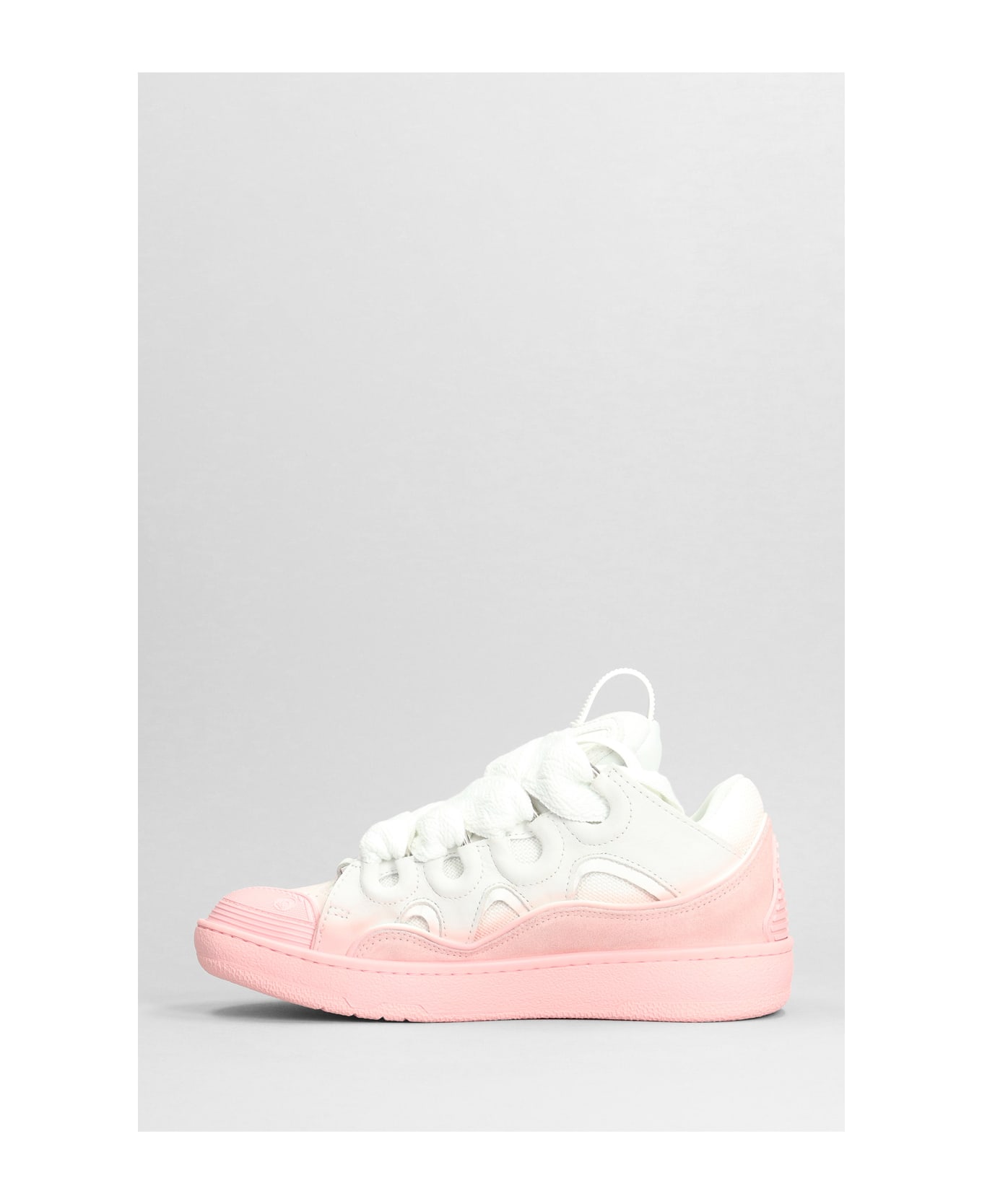 Lanvin White And Pink Curb Sneakers In Leather - Pink