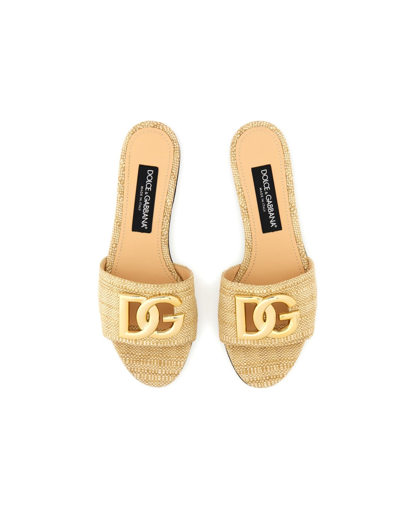Dolce & Gabbana Raffia Slide Sandal - WHITE