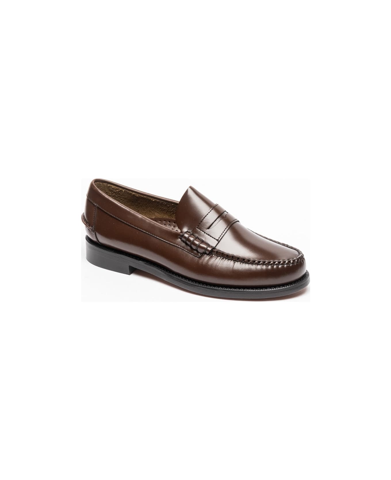 Sebago Dark Brown Brushed Leather Penny Loafer - Marrone ローファー＆デッキシューズ