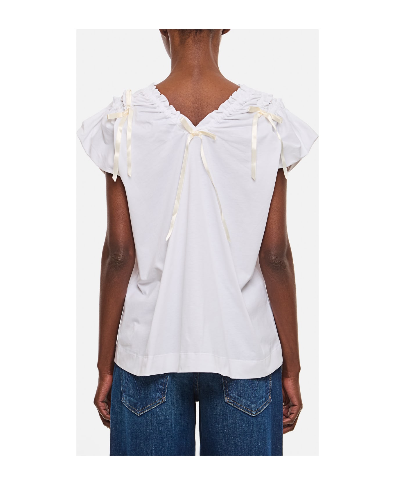 Simone Rocha Cap Sleeve T-shirt W/ Shoulder Bite &amp; Bow - White