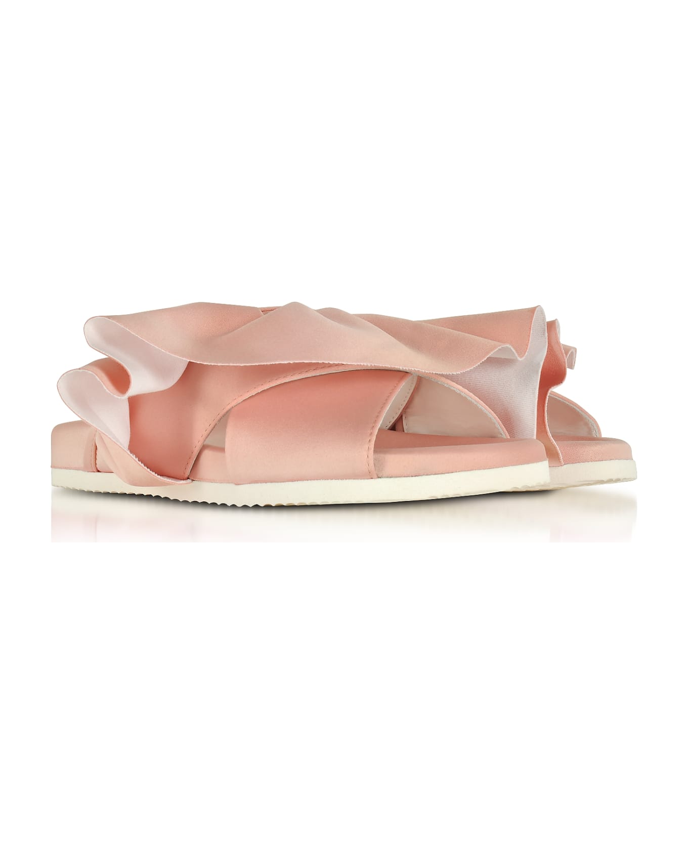 Joshua Sanders Pink Satin Ruffle Slide Sandals - Pink