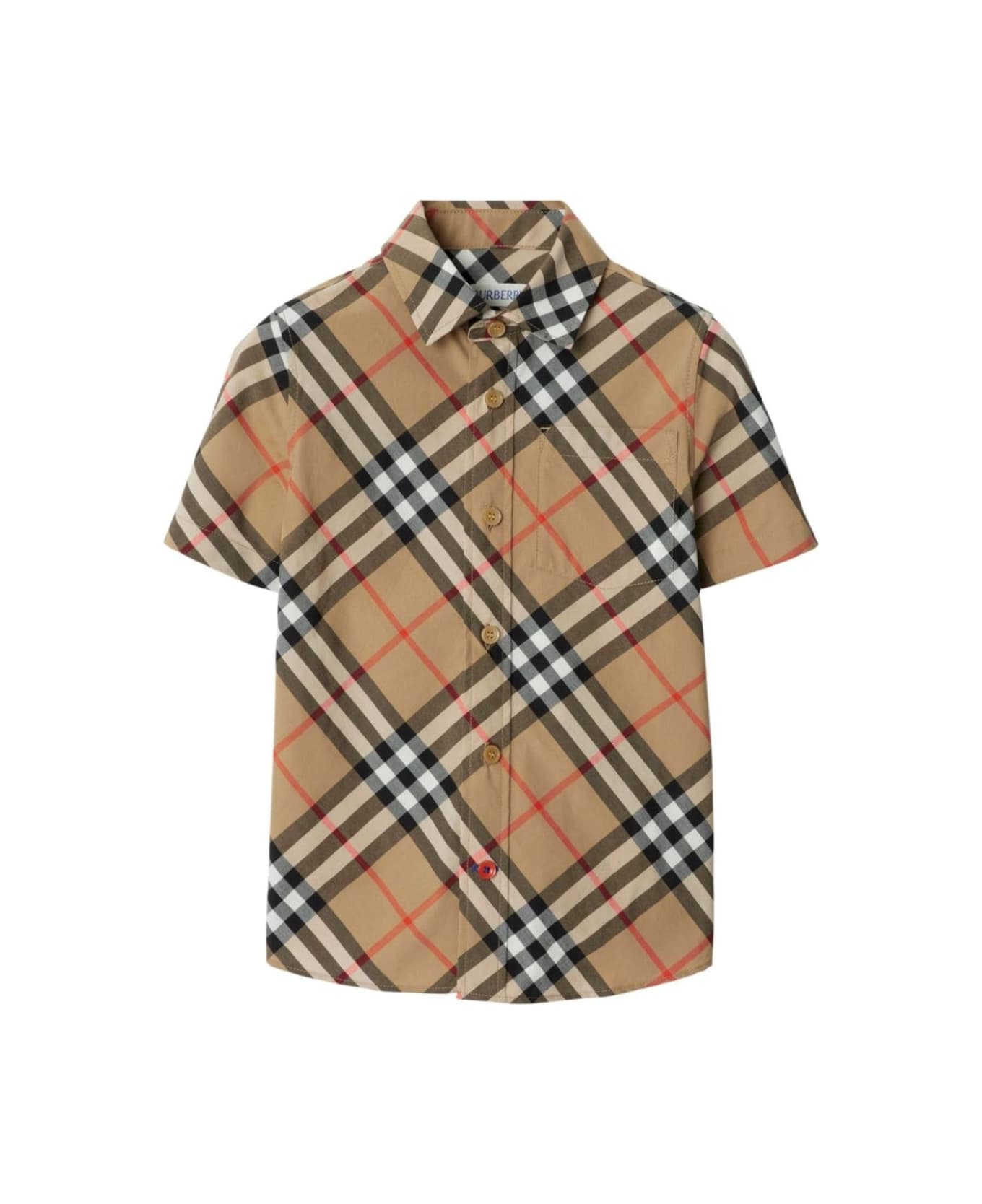 Burberry Beige Short Sleeve Shirt With Check Motif In Cotton Boy - Beige