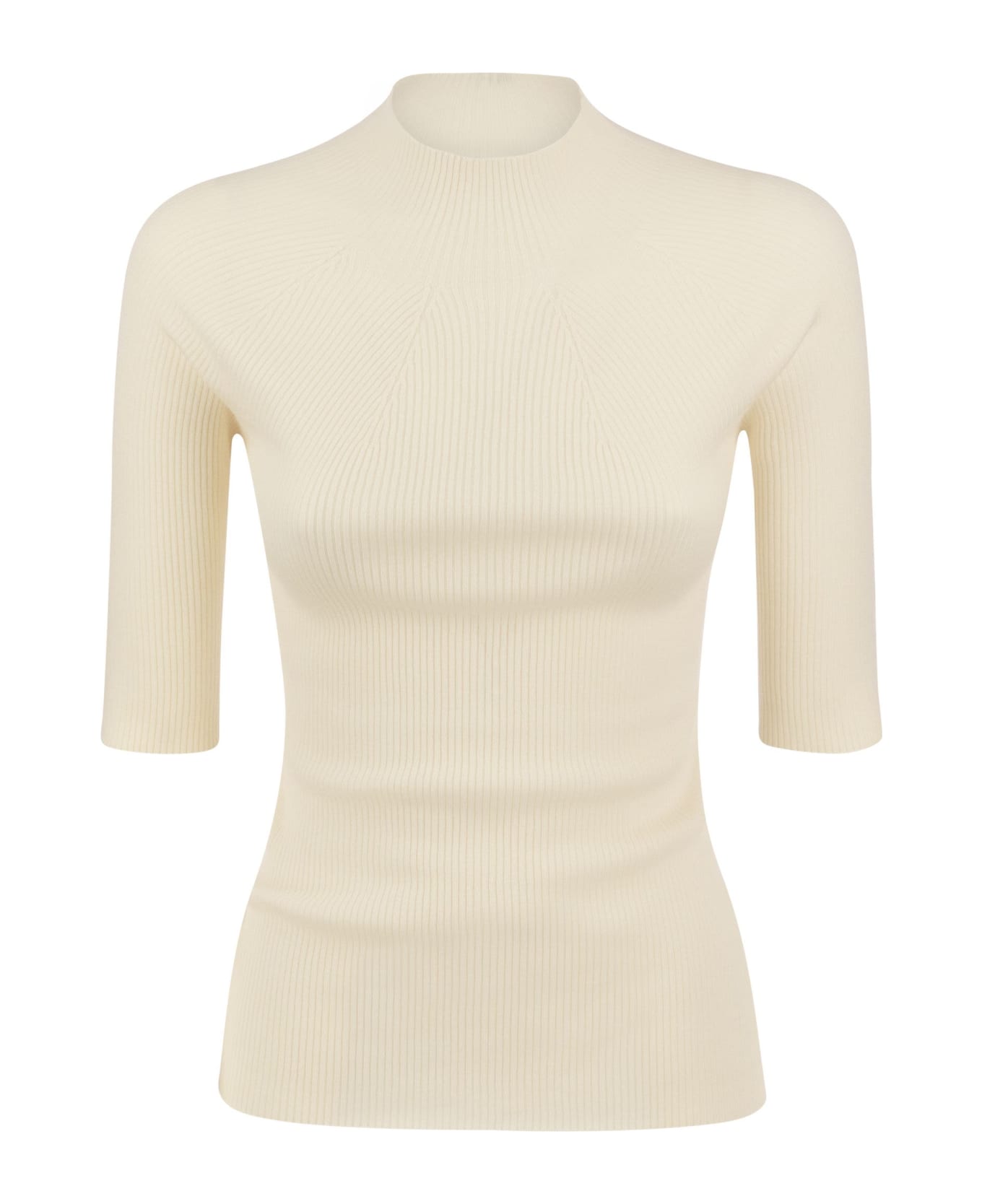 Peserico Tricot Jersey With Half Sleeves - Cream