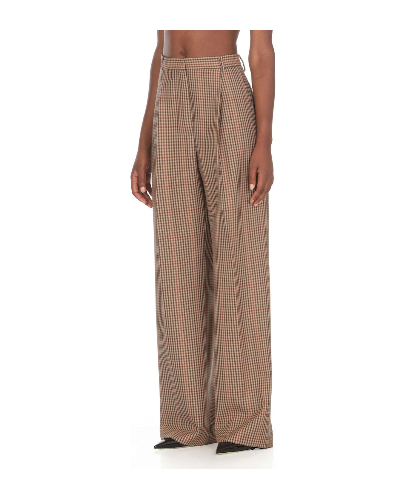 Dries Van Noten Checked Pleated Trousers - BROWN