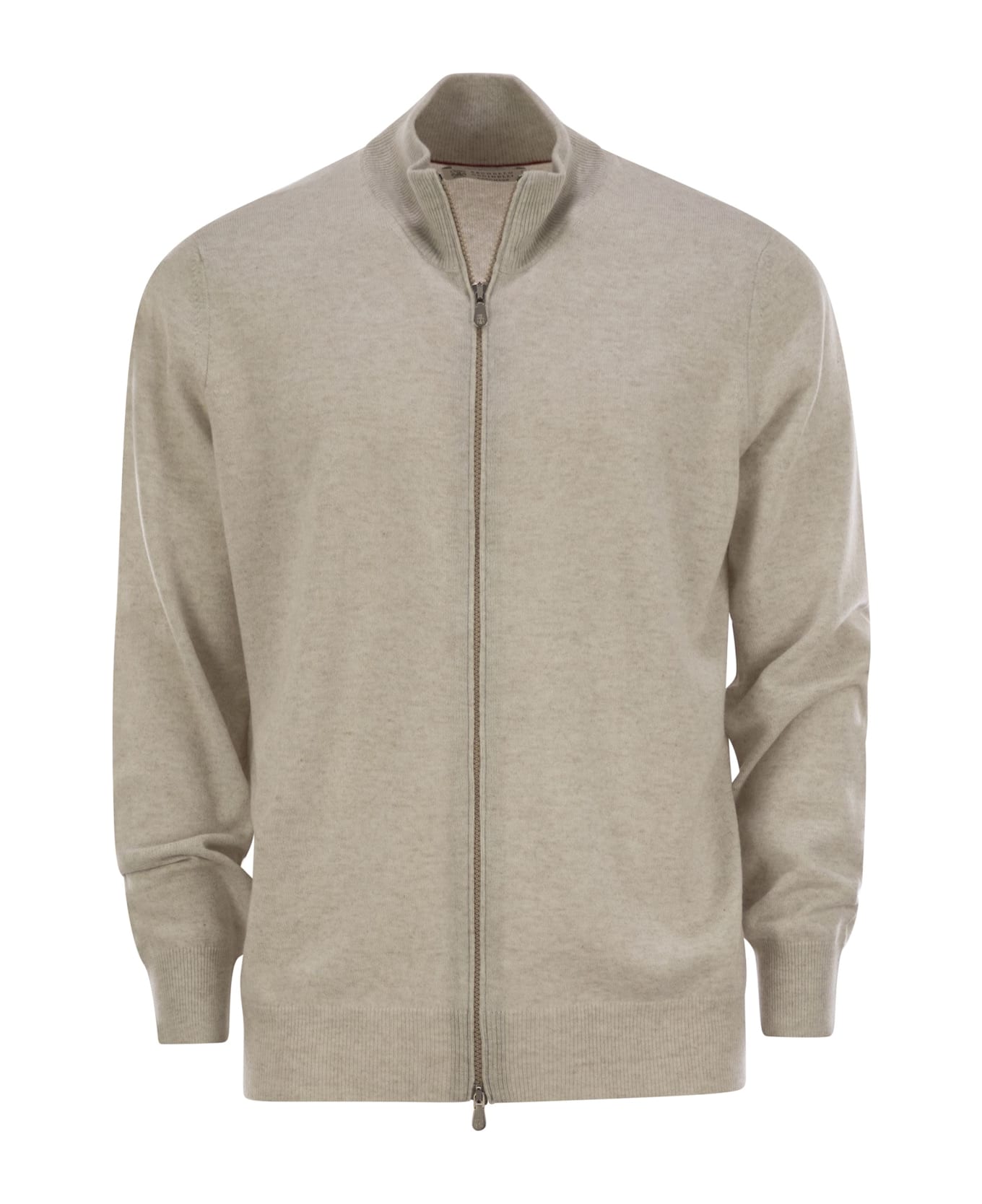 Brunello Cucinelli High-necked Cashmere Cardigan With Zip - Light Beige