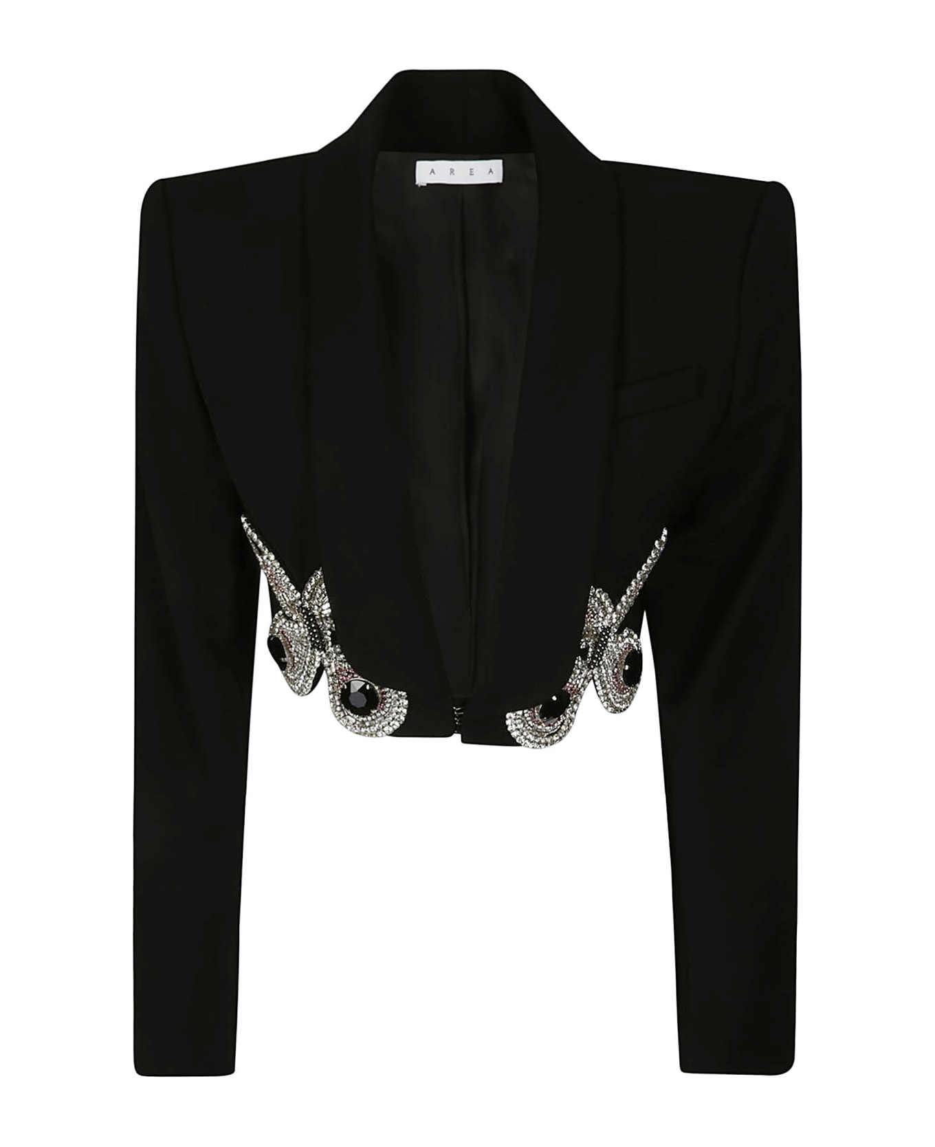 AREA Embroidered Butterfly Cropped Blazer - BLACK