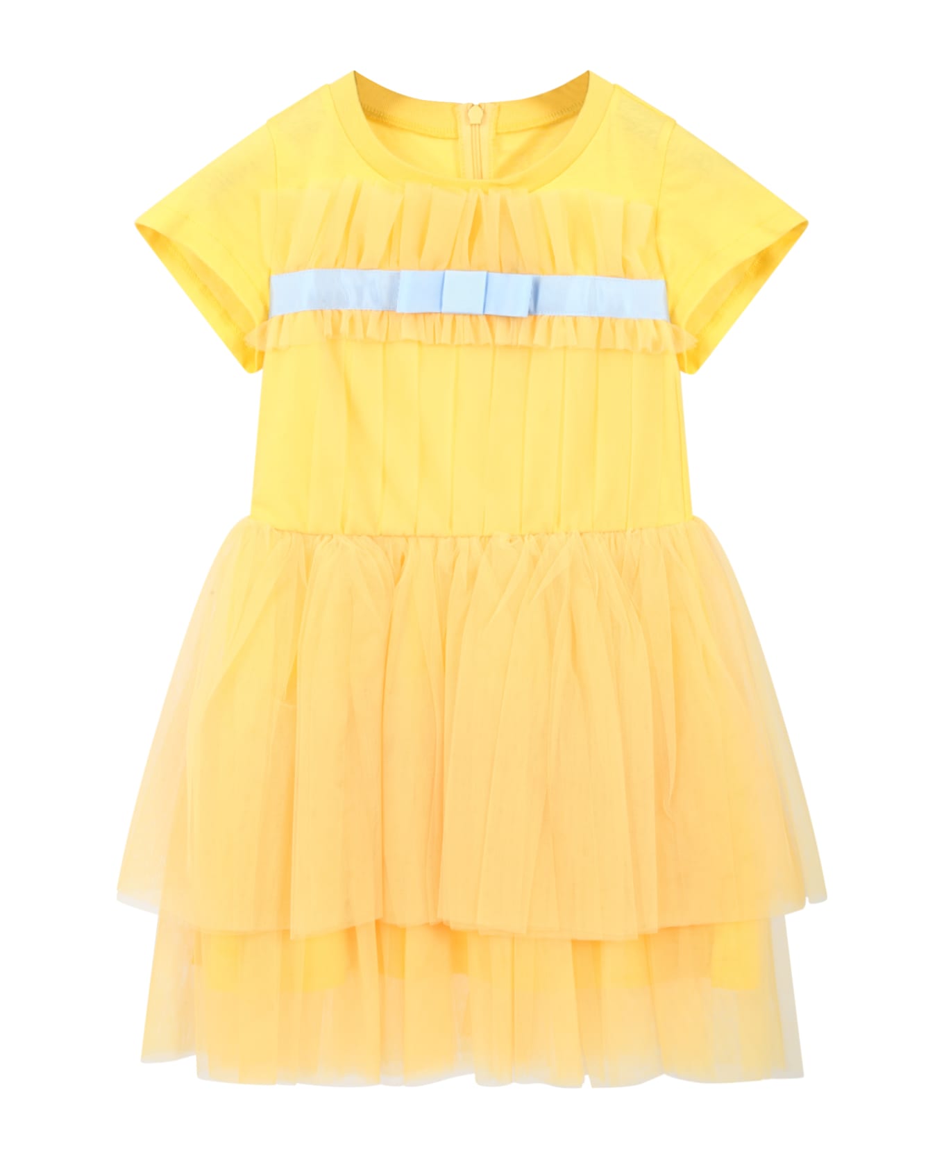 Simonetta Yellow Dress For Girl With Bow - Yellow