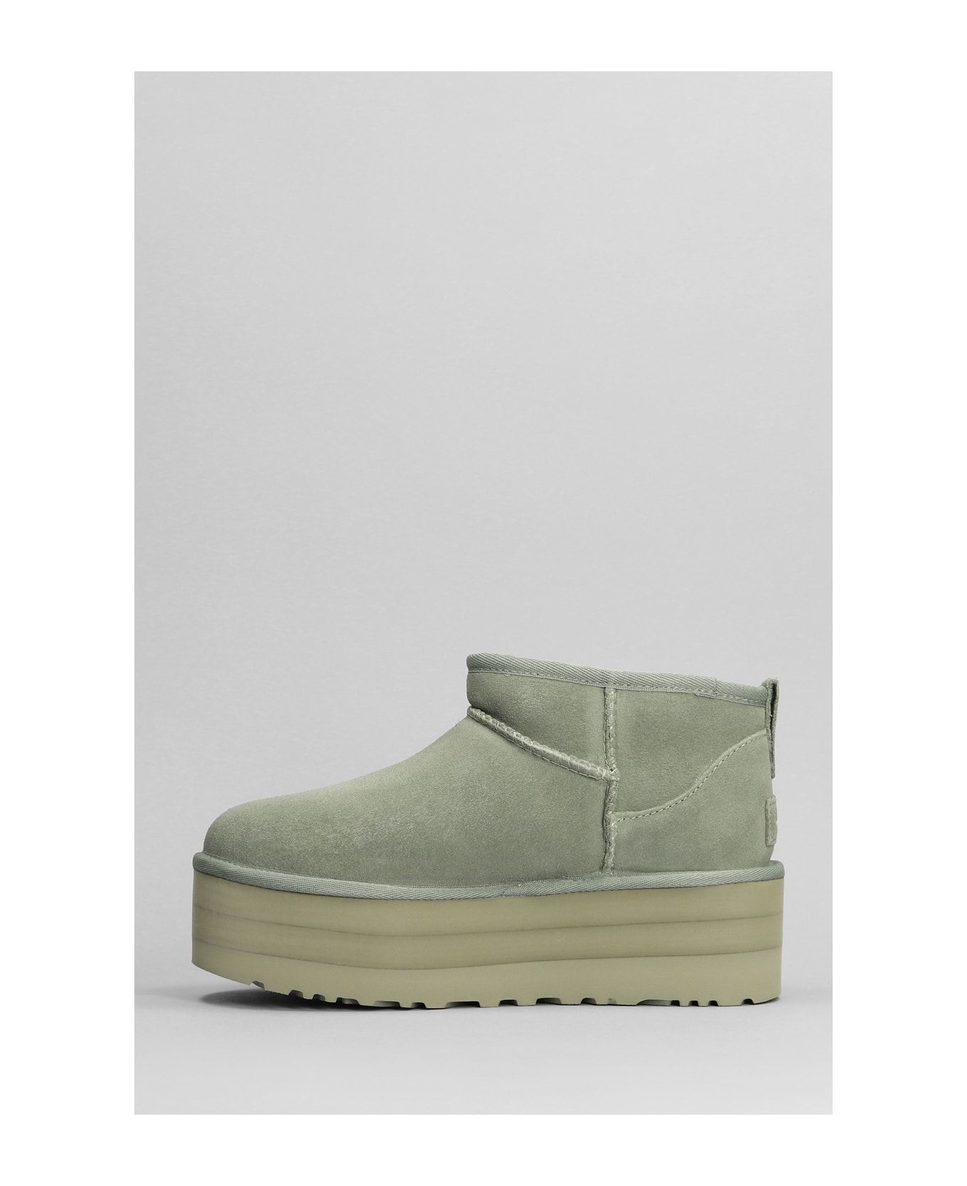UGG Classic Ultra Mini P Low Heels Ankle Boots In Green Suede - green