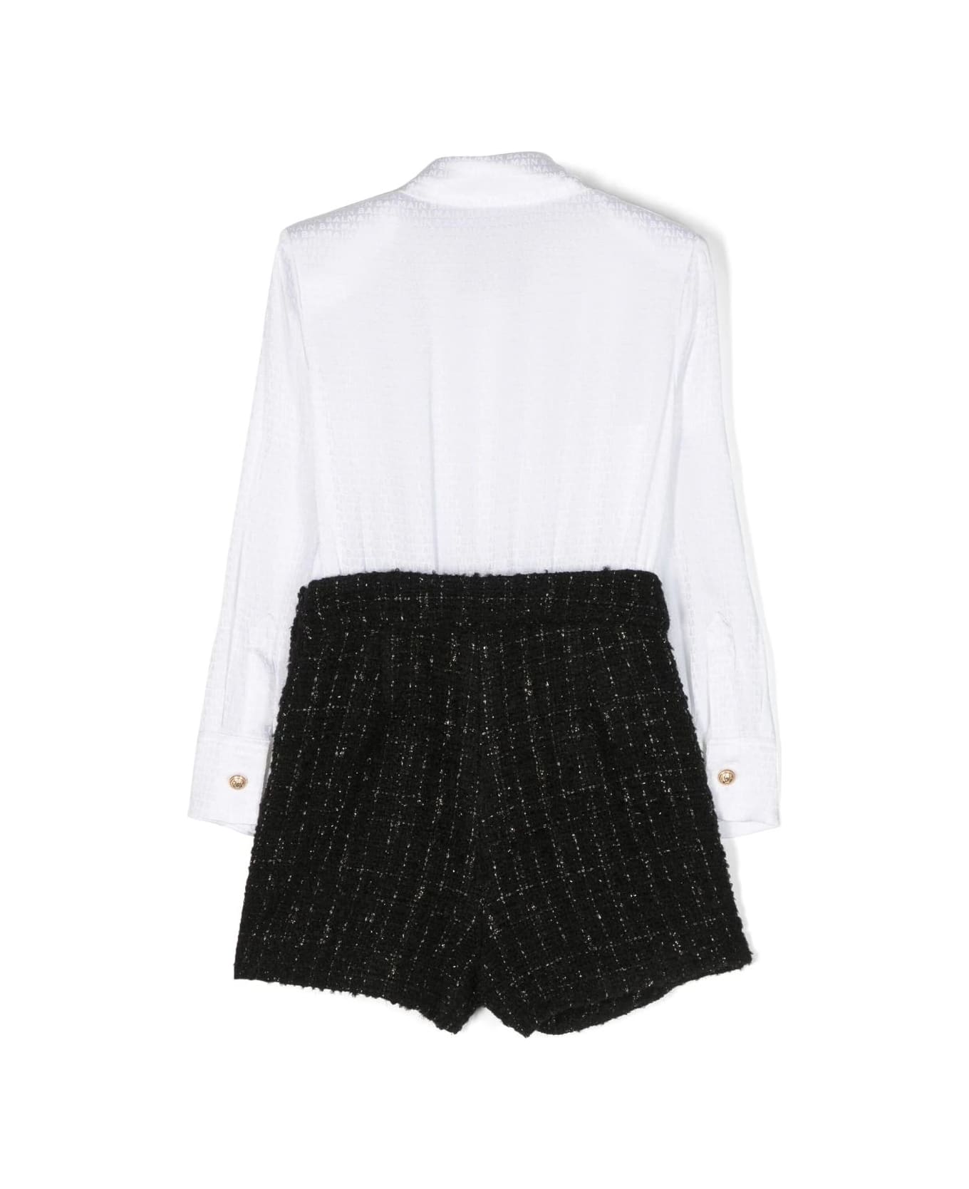 Balmain Black And White Cotton And Tweed Jumpsuit - White/black