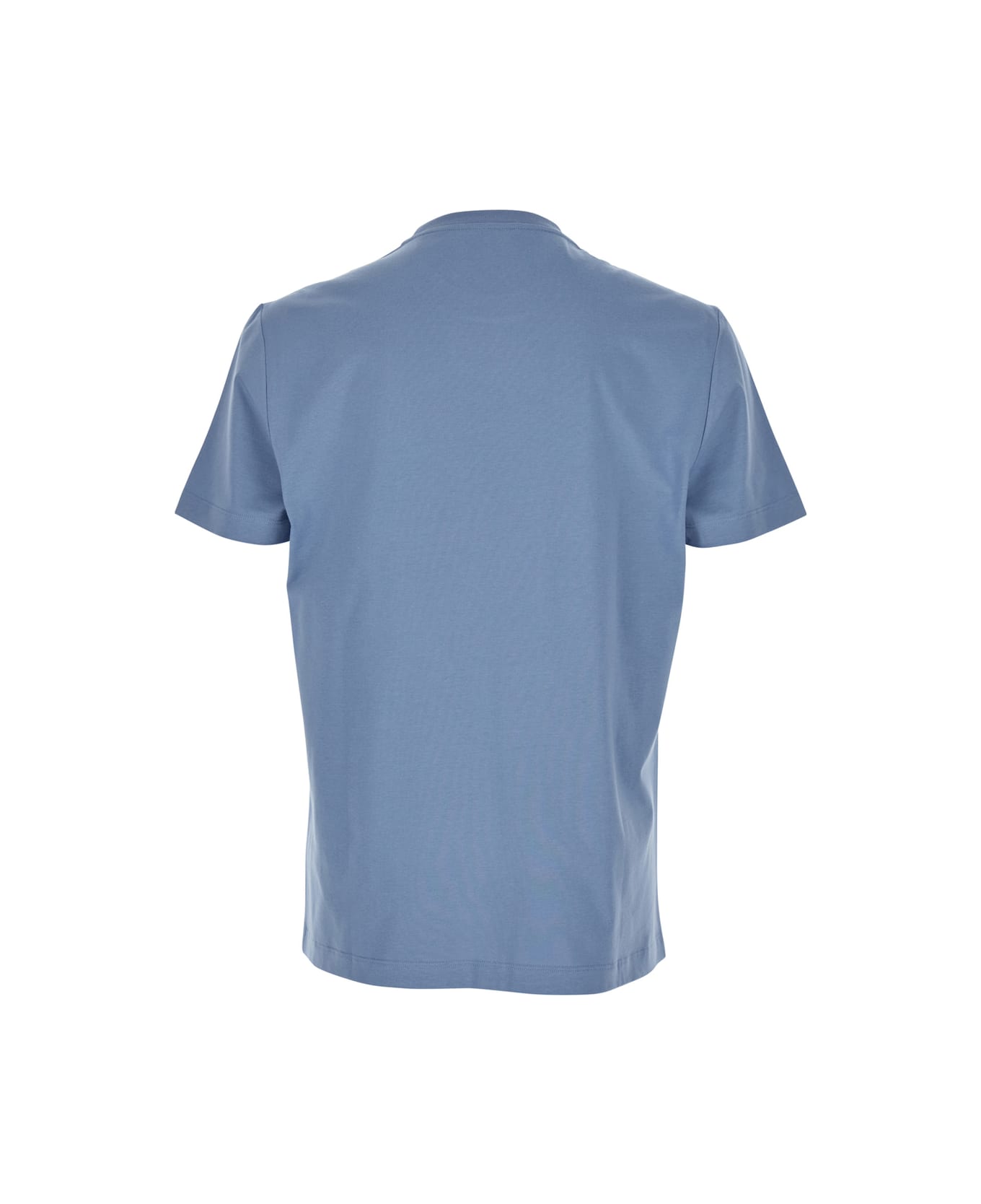 Versace Light Blue Crewneck T-shirt With Maxi Medusa Print With Logo Lettering On The Front In Cotton Man - Light blue