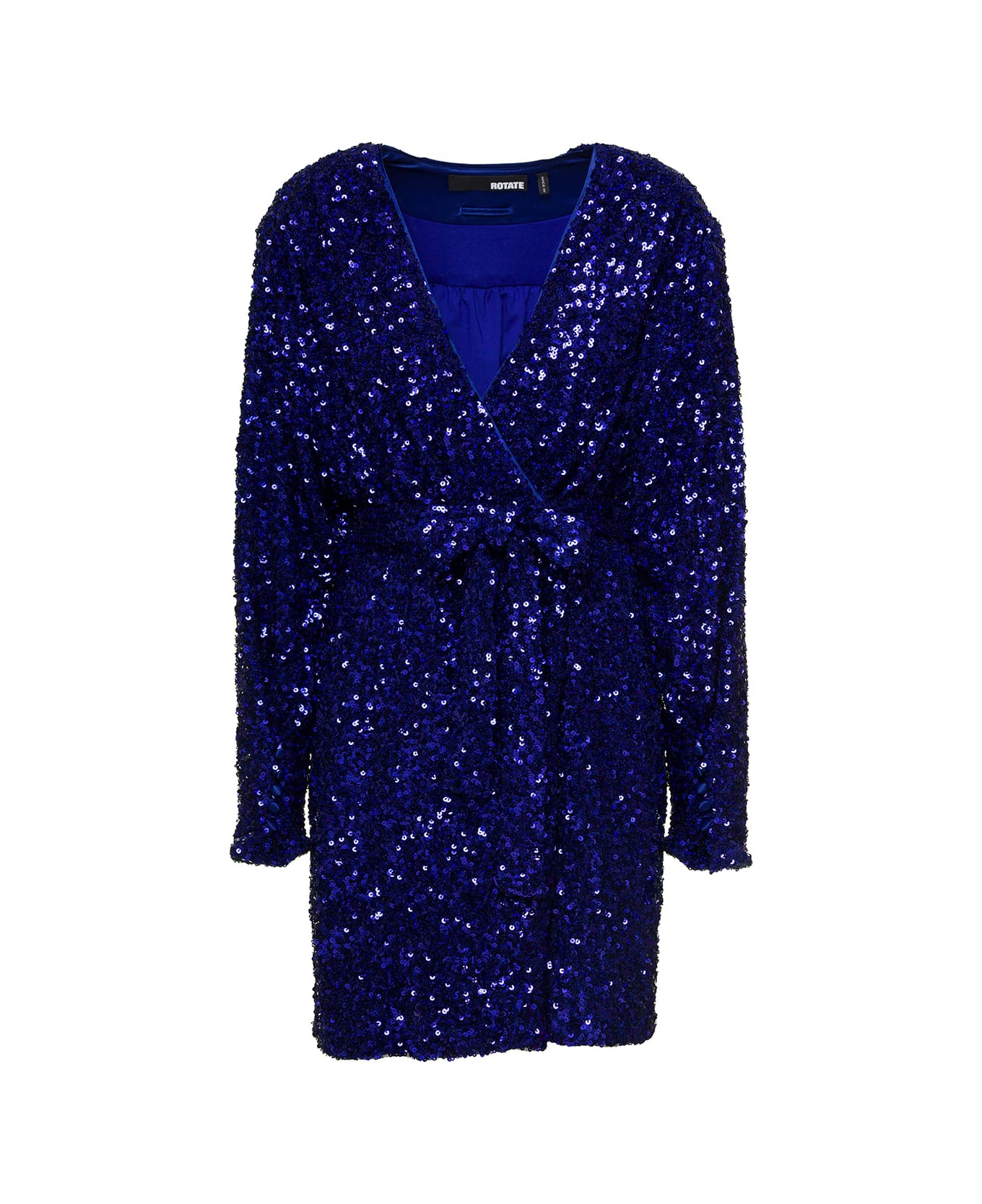 Rotate by Birger Christensen Mini Blue Wrap Dress With All-over Sequins In Stretch Polyester Woman Rotate - Blu コート＆ジャケット
