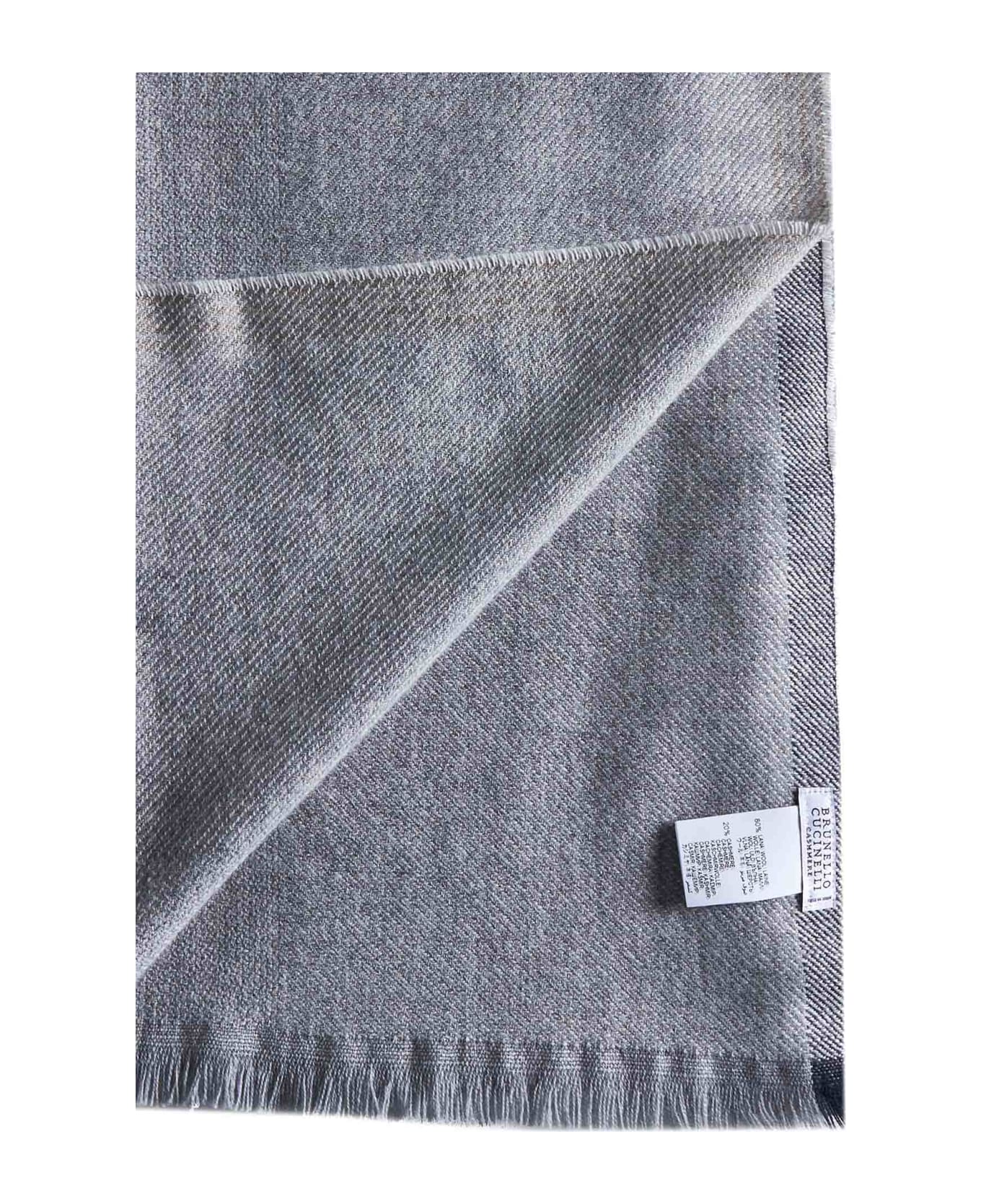 Brunello Cucinelli Contrast Trim Frayed Scarf - Grey スカーフ