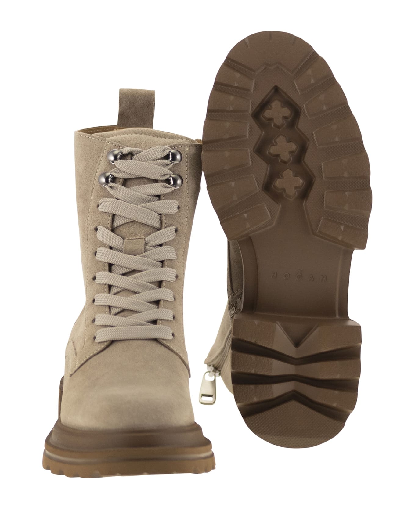 Hogan H674 - Suede Lace-up Boot - Beige