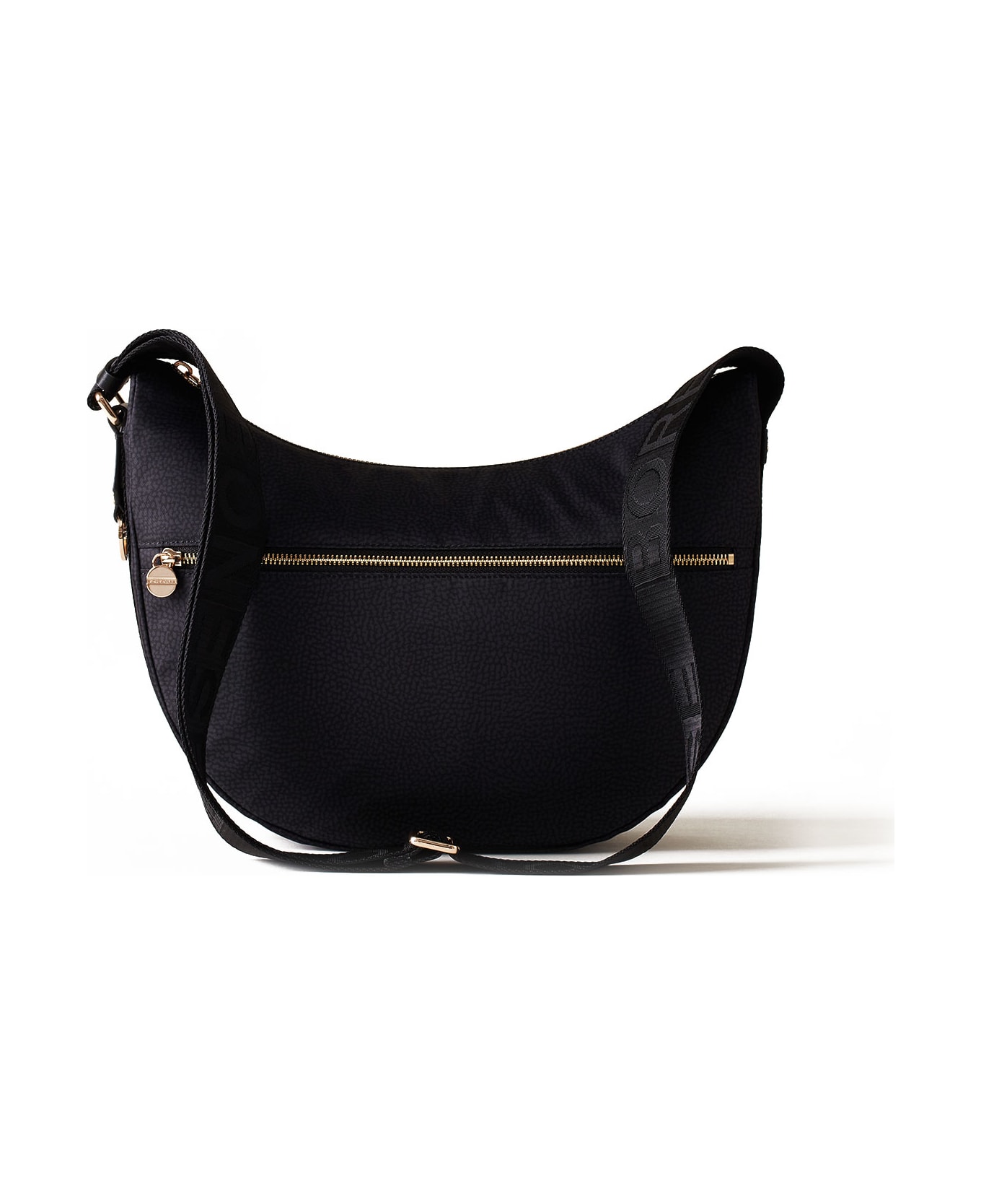 Borbonese Luna Hobo Middle Shoulder Bag In Black Op Fabric - DARK BLACK