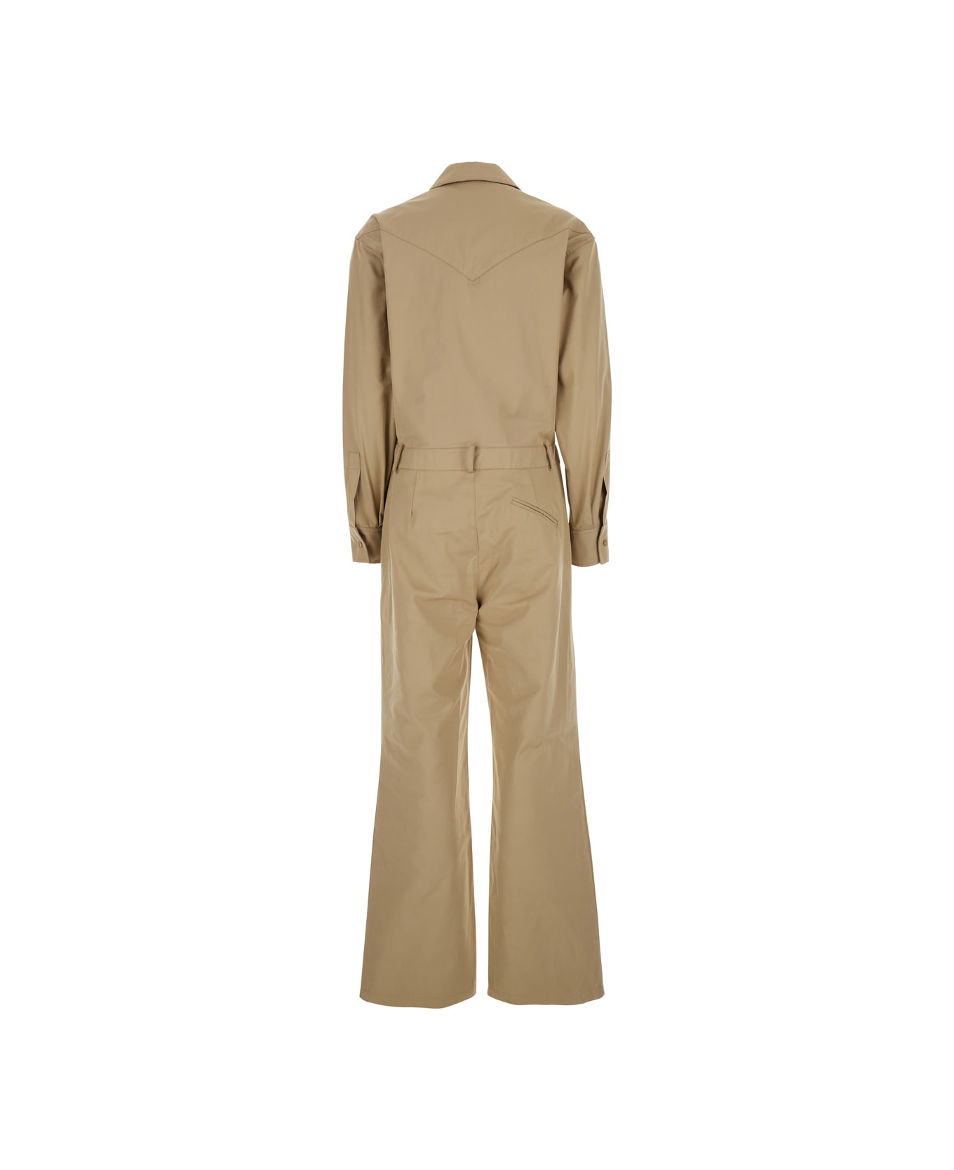Federica Tosi Beige Jumpsuit With Patch Pockets On The Chest And Belt Loops On The Waist In Fabric Woman - Beige