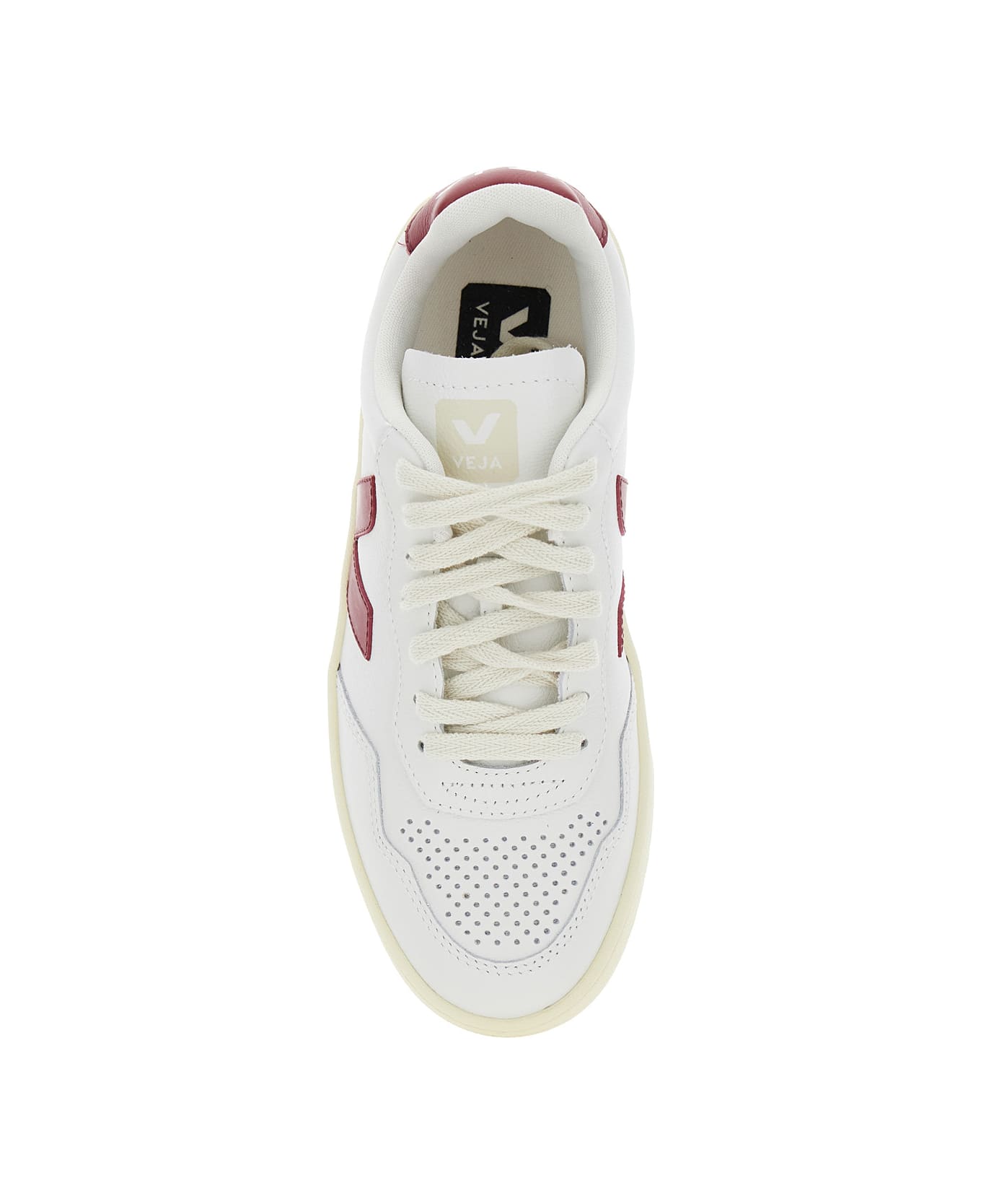 Veja 
v-90
 White Low Top Sneakers With Logo Patch In Leather Woman - Extra White Marsala