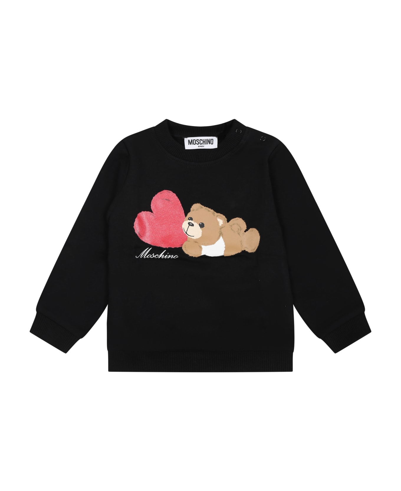 Moschino Black Sweatshirt For Baby Girl With Teddy Bear And Heart - Black