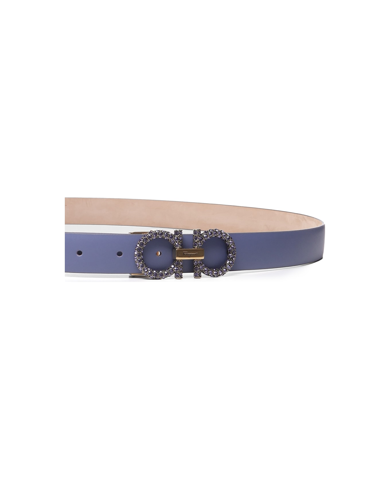 Ferragamo Leather Belt With Embellished Gancino Buckle - Blue