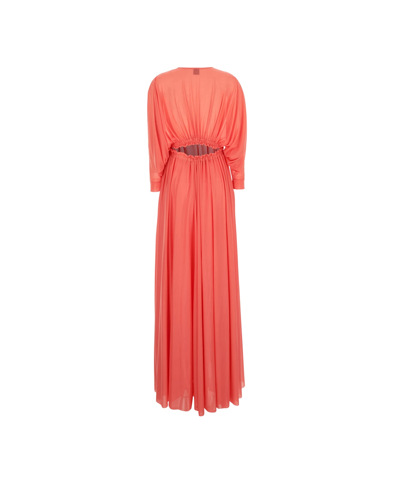 Pinko Orange Long Dress With Deep V-neck And Cut-out On The Back In Tech Fabric - Orange