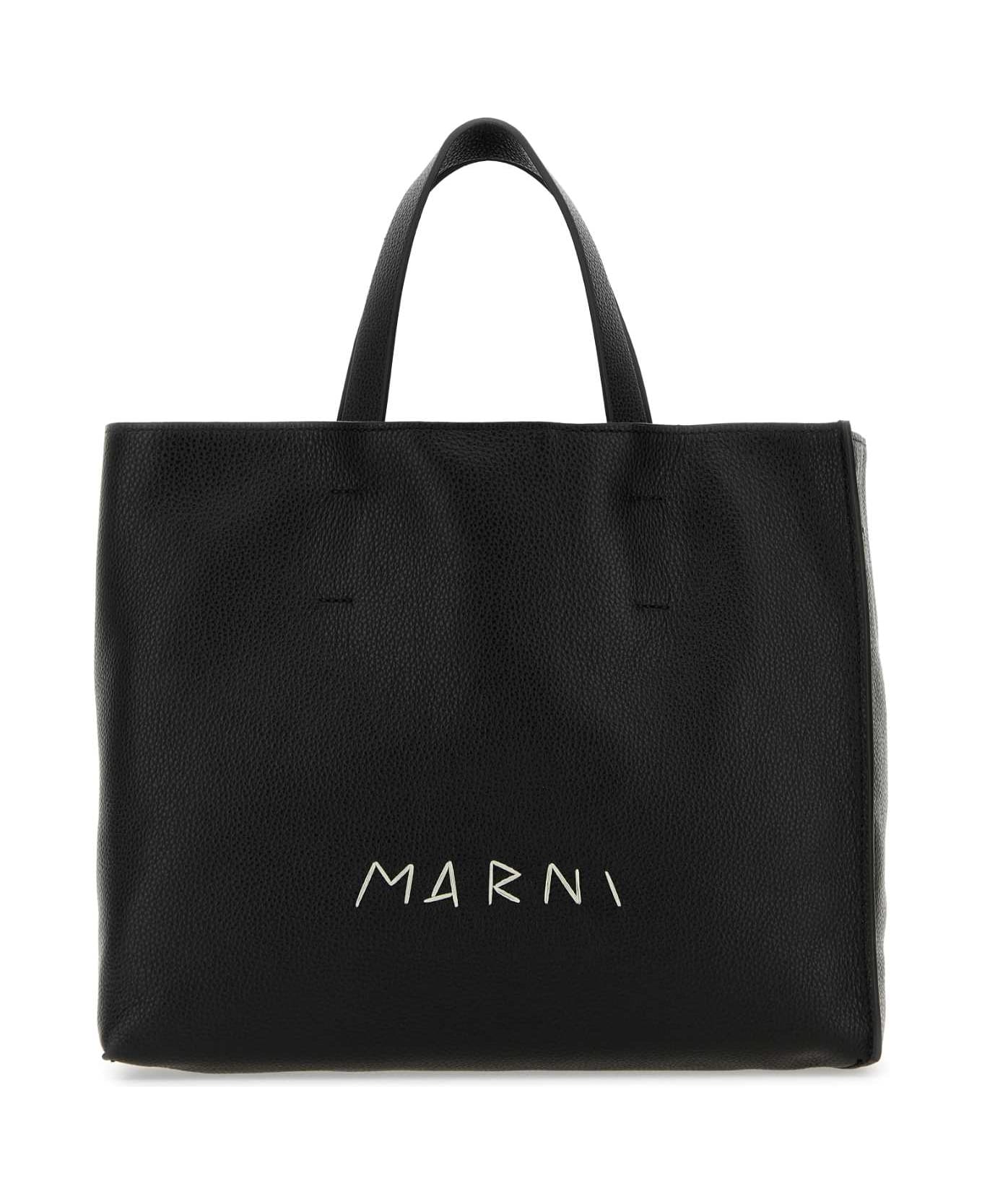 Marni Black Leather Museo Soft Shopping Bag - BLACK