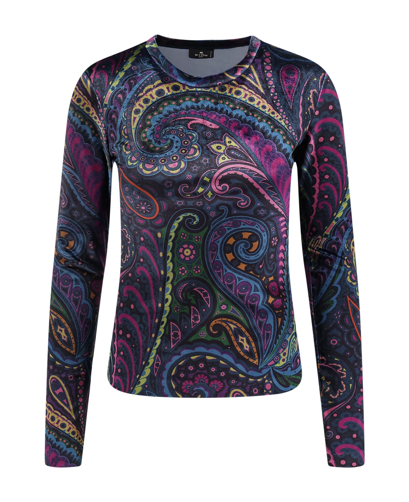 Etro Chenille T-shirt With Multicolor Print - Blue