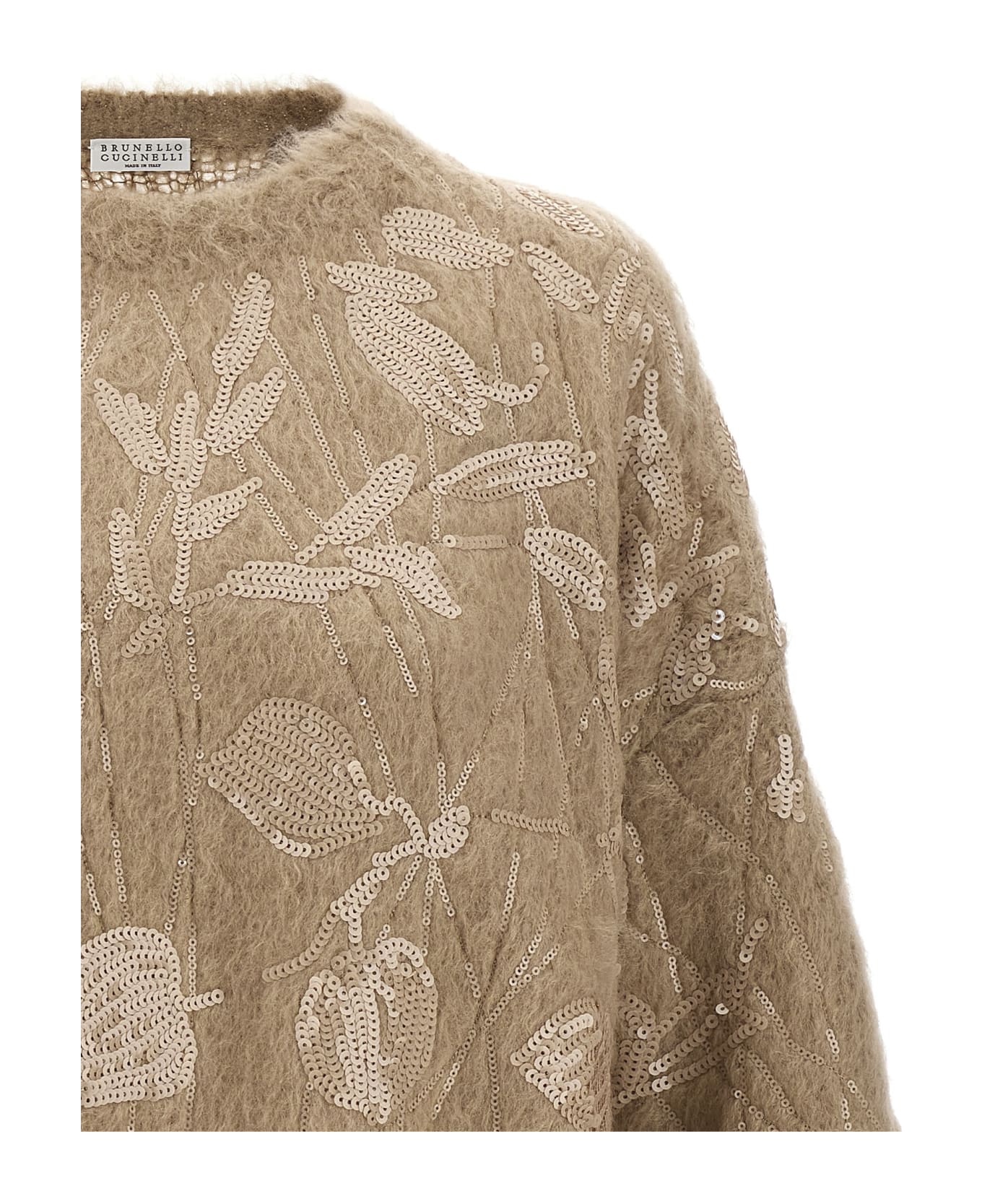 Brunello Cucinelli Sequin Embroidery Sweater - Beige