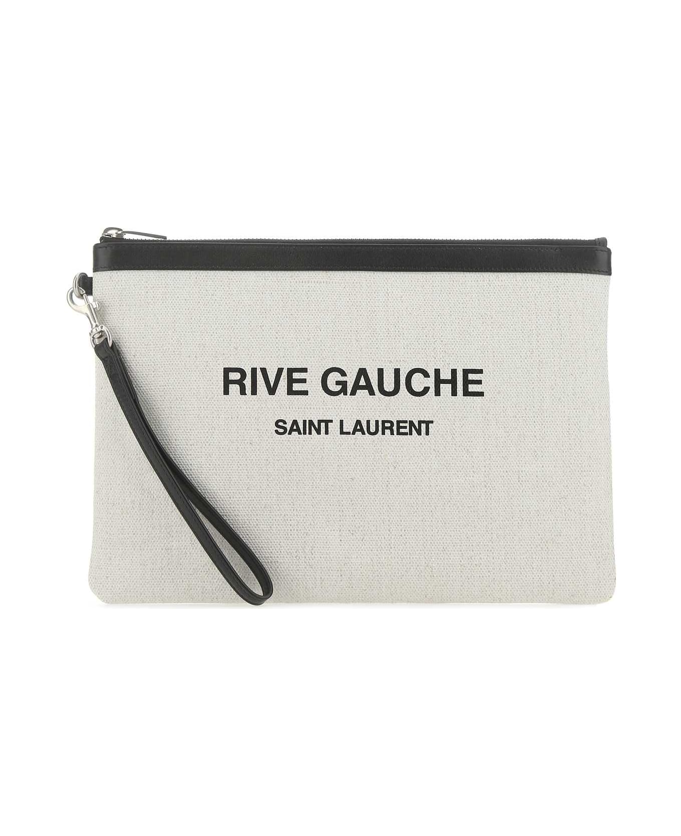 Saint Laurent Sand Canvas Rive Gauche Clutch - 9273