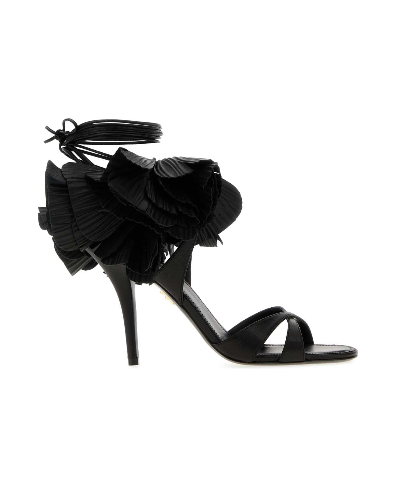 Ferragamo Black Leather Estrella 95 Sandals - NERO